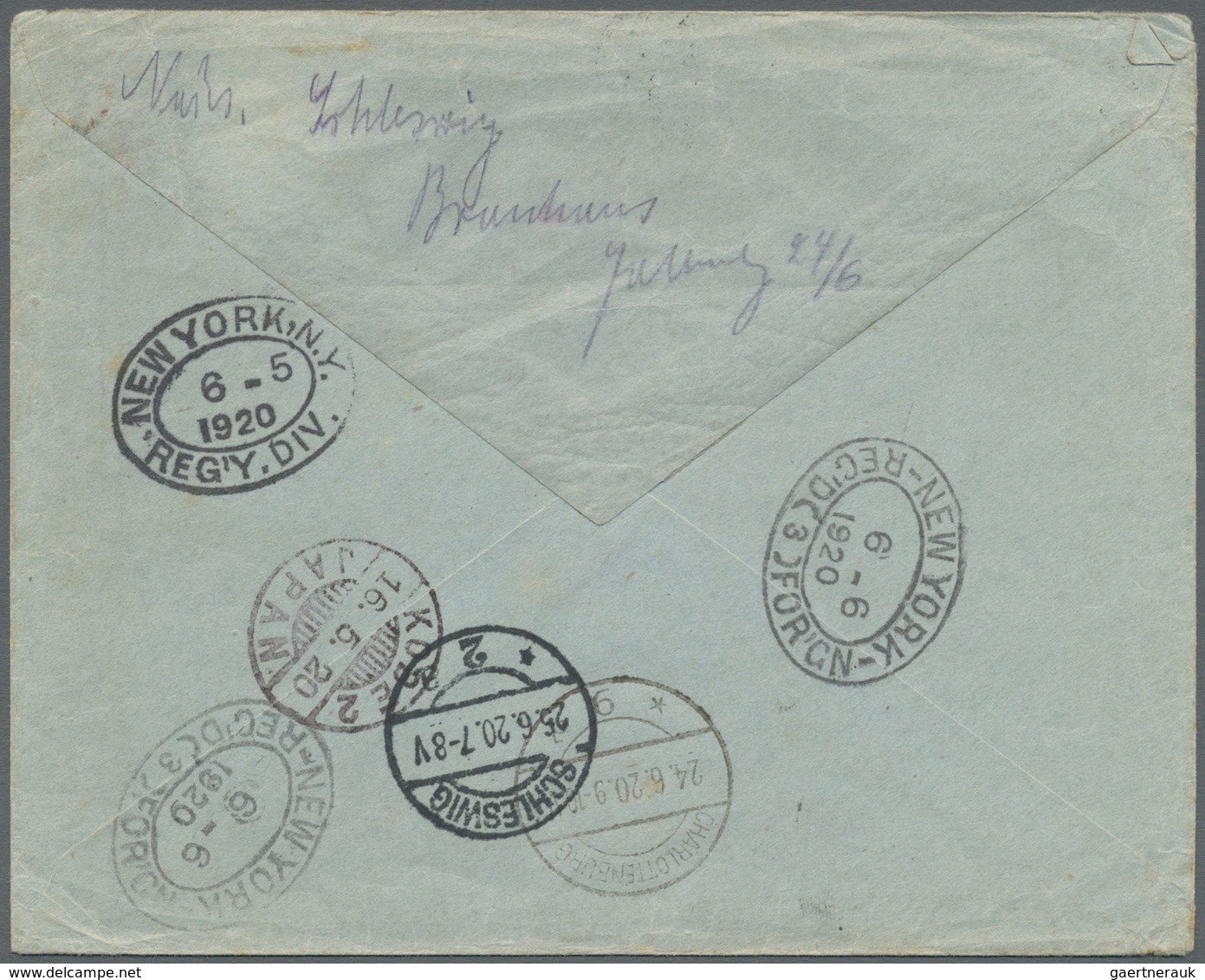 Br Japanische Post In China: 1914, 20 S. Tied "TSINGTAU11.5.20 I.J.P.O." To Registered Cover Via  Kobe, - 1943-45 Shanghai & Nanking