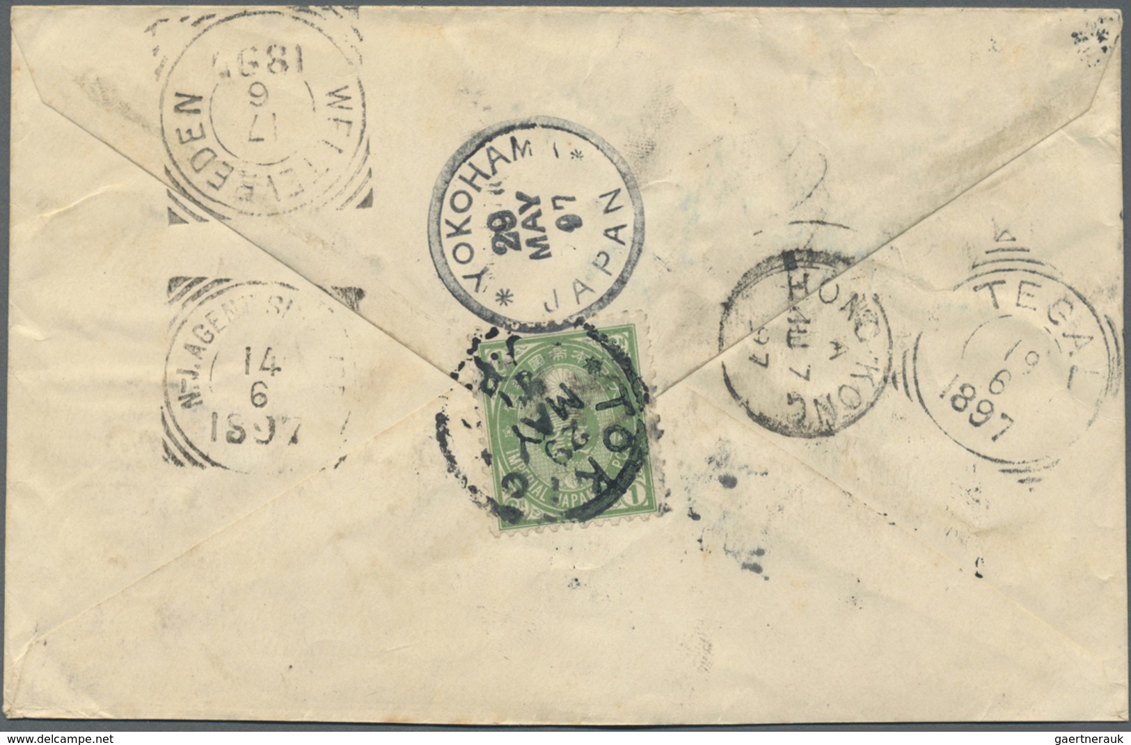 GA Japan - Ganzsachen: 1897. Registered Postal Stationery Envelope 2s Olive Upgraded With SG 113, 1s Gr - Postkaarten