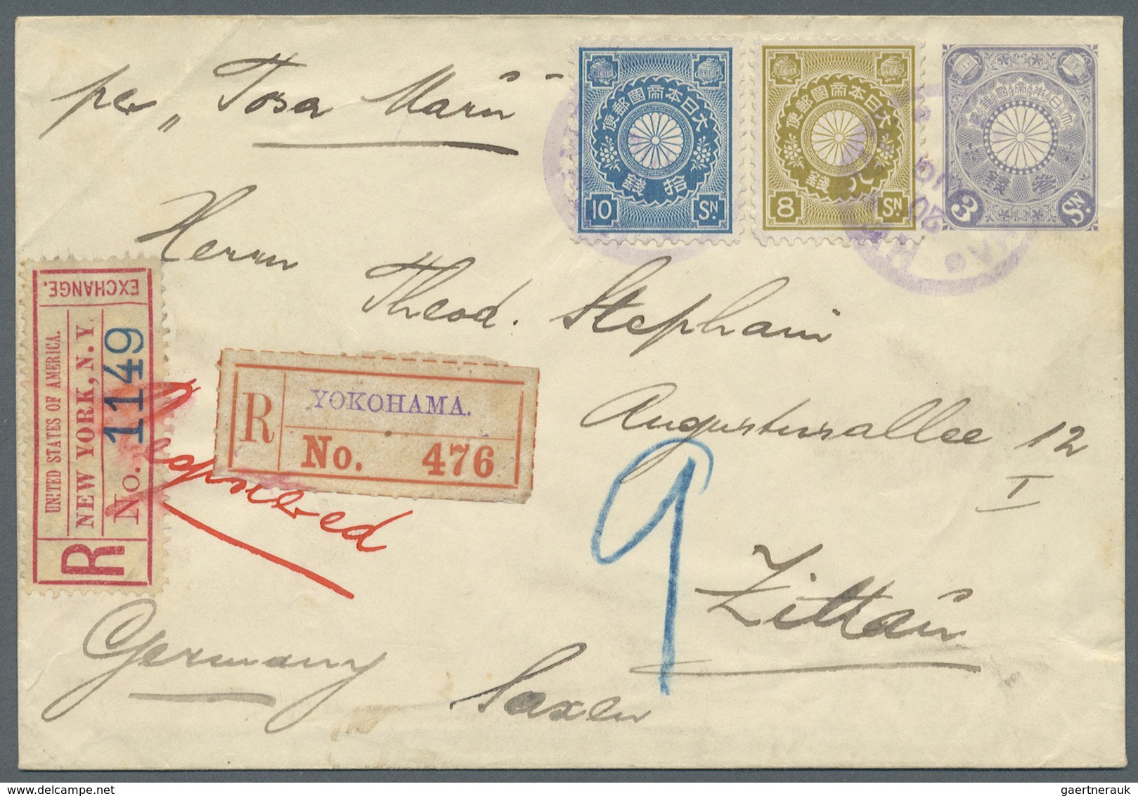 GA Japan - Ganzsachen: 1900, Stationery Envelope Kiku 3 Sen Small Size Uprated Kiku 8 Sen, 10 Sen Canc. - Postkaarten
