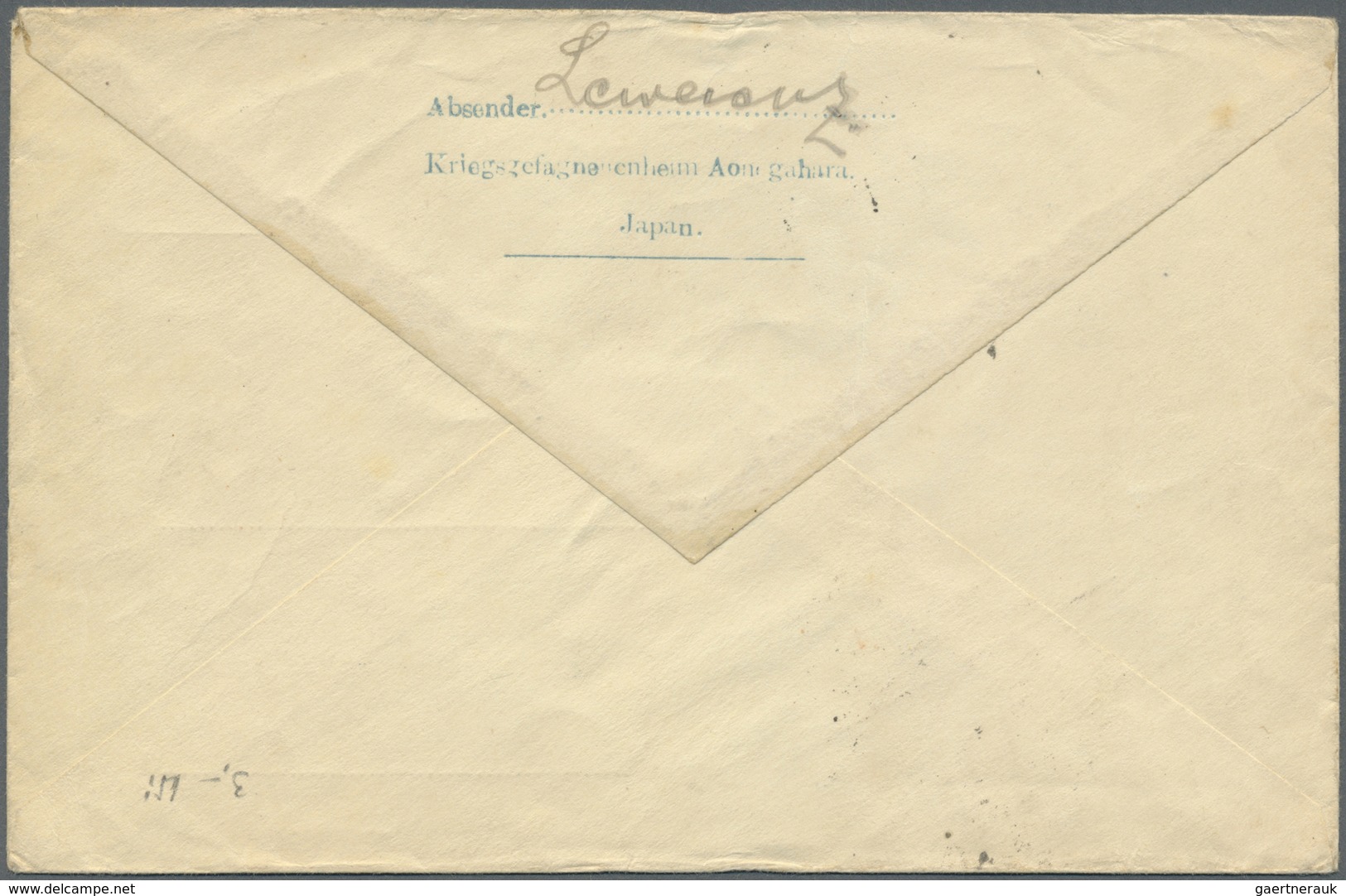 GA Lagerpost Tsingtau: Aonoghara, 1916, Camp Stationery Envelope In Blue With Bilingual Camp Seal Of Ao - China (offices)