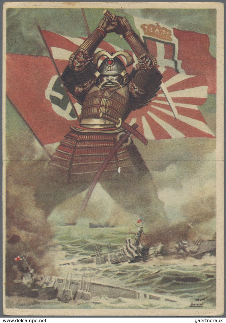 GA Japan - Besonderheiten: 1942, Italien Illustrated Field Post Card "Samurai Sinks Allied Warships", R - Other & Unclassified