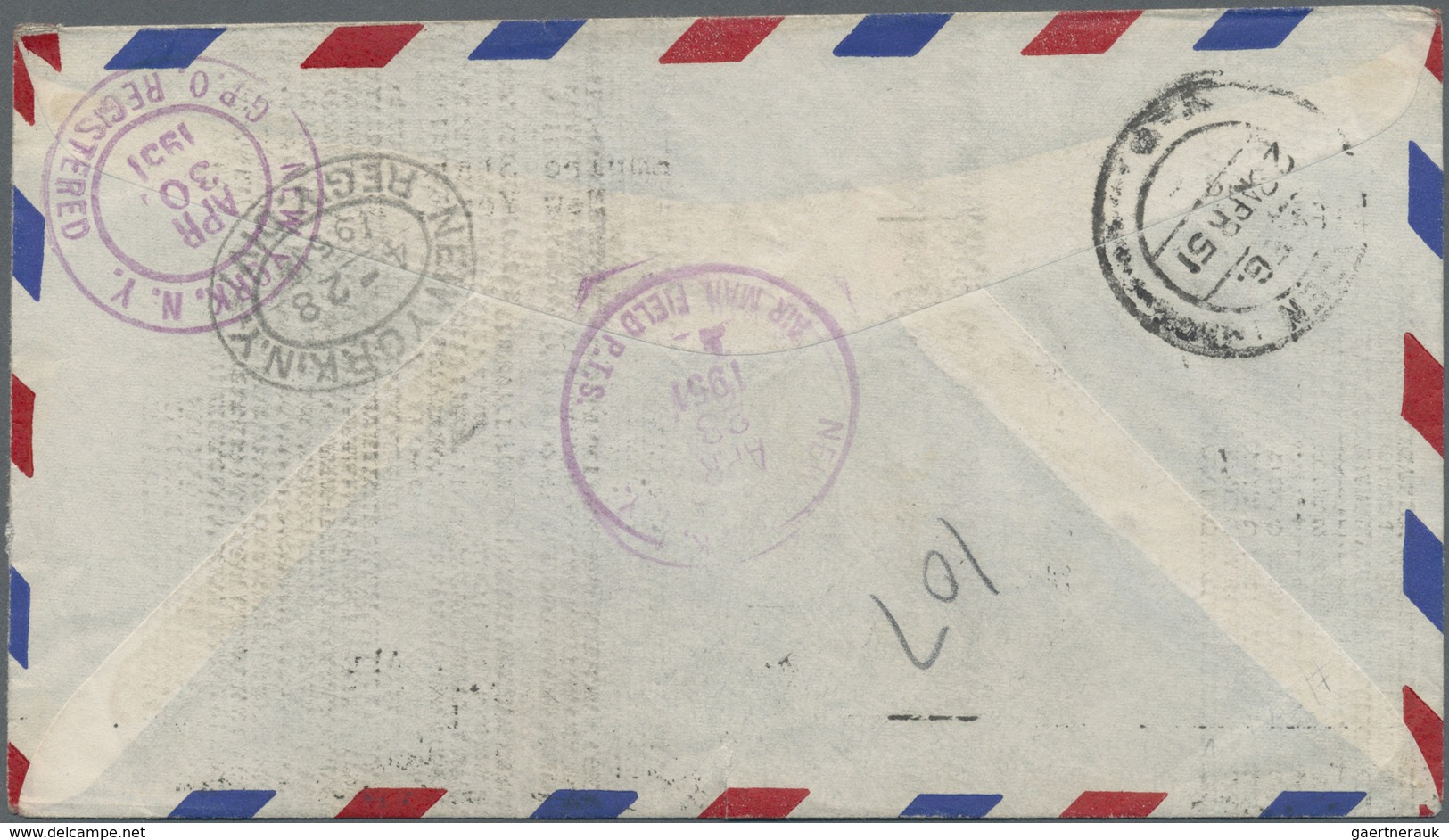 Br Jemen: 1947, Prince's Flight To United Nations, 1i. With Black Overprint On 1951 Registered Airmail - Yemen