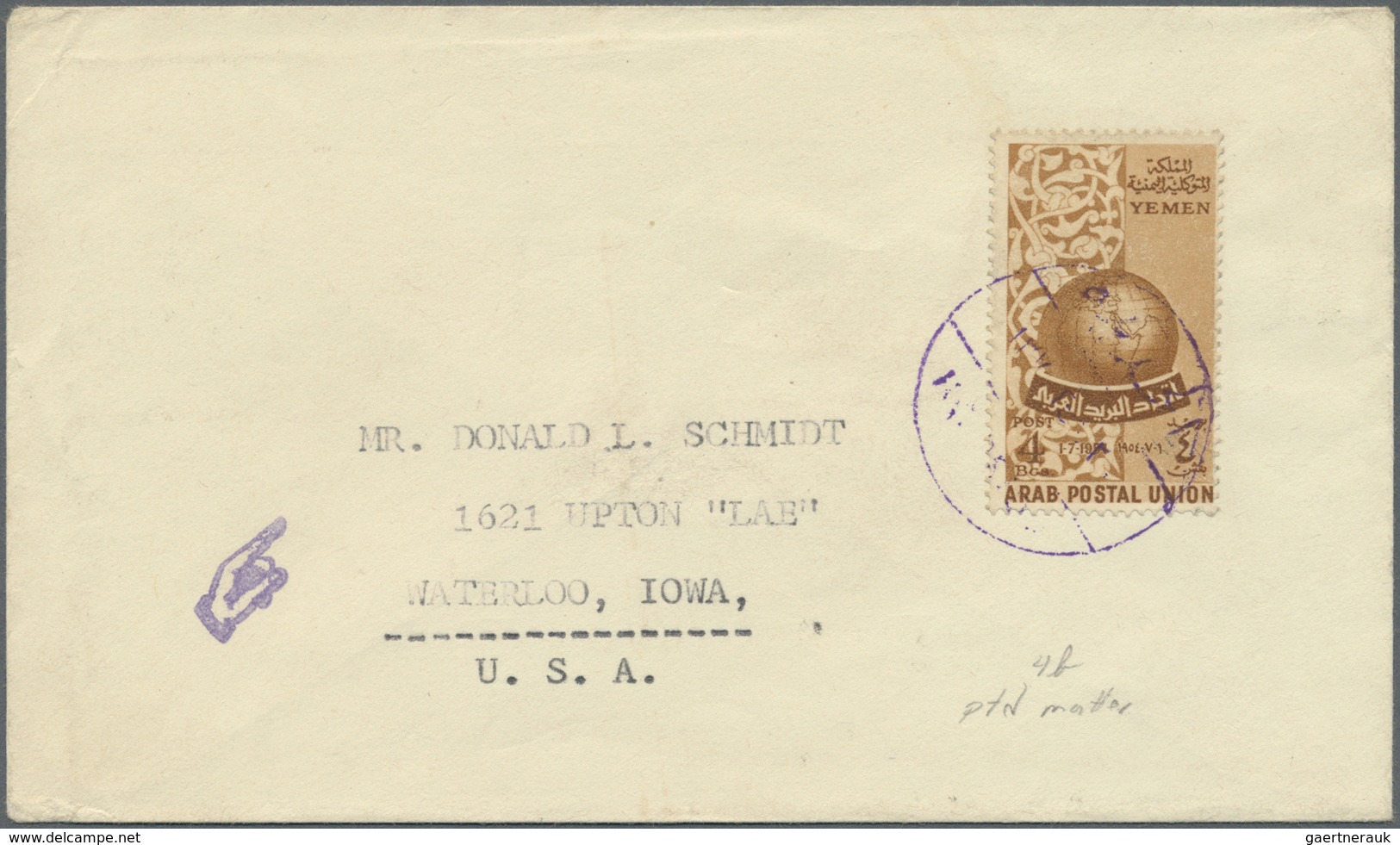 Br Jemen: 1957/1960, Lot Of Four Covers To USA Resp. Aden, Three Registered Mail, 4b. Arab Postal Union - Yemen