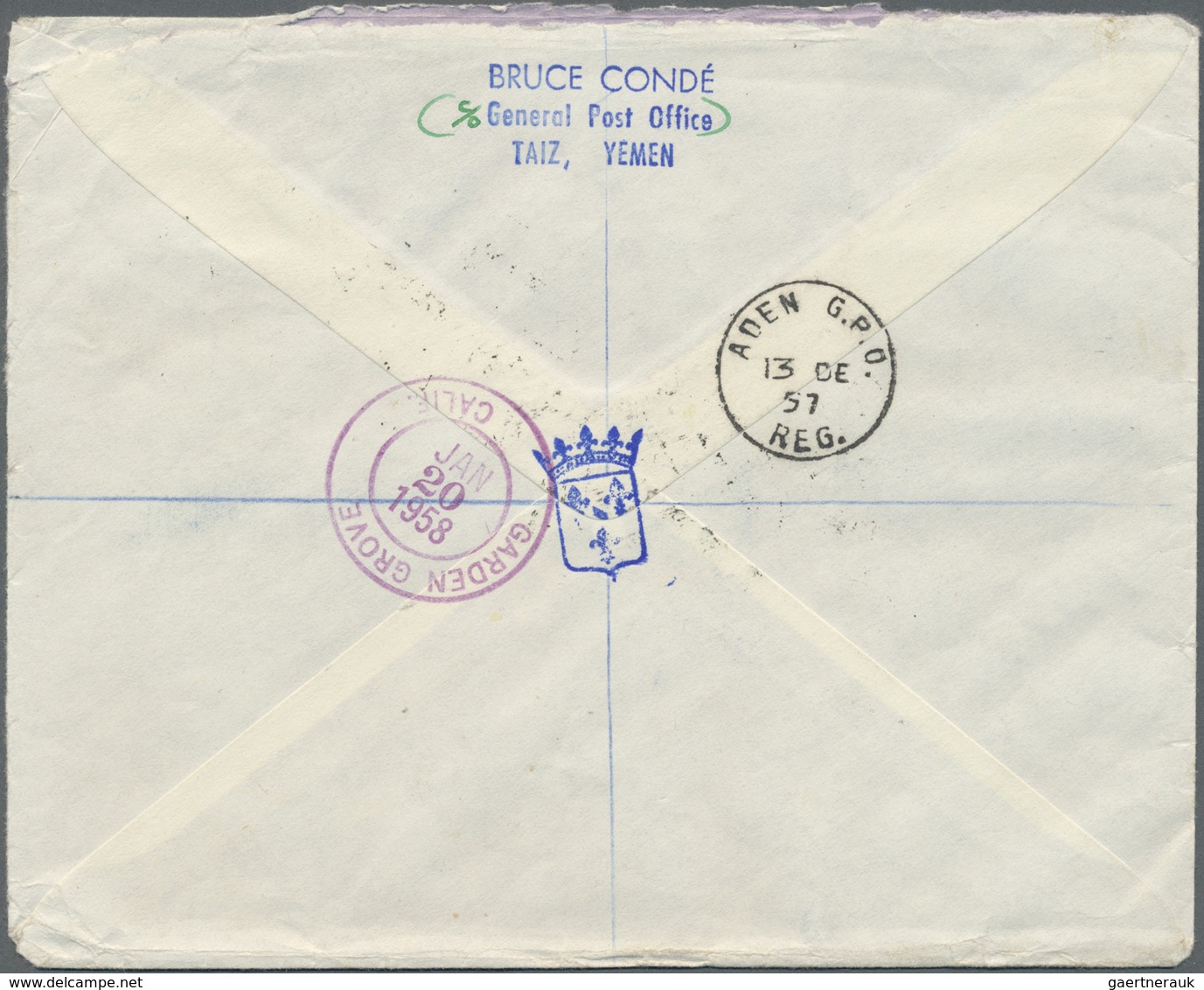 Br Jemen: 1957/1960, lot of four covers to USA resp. Aden, three registered mail, 4b. Arab Postal Union