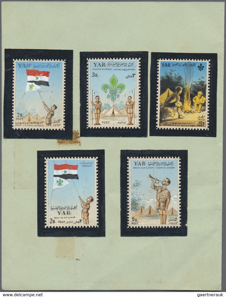 (*) Jemen: 1964, Scouts Five Different HANDPAINTED ESSAYS In Not Realised Designs And Different Denomina - Yemen