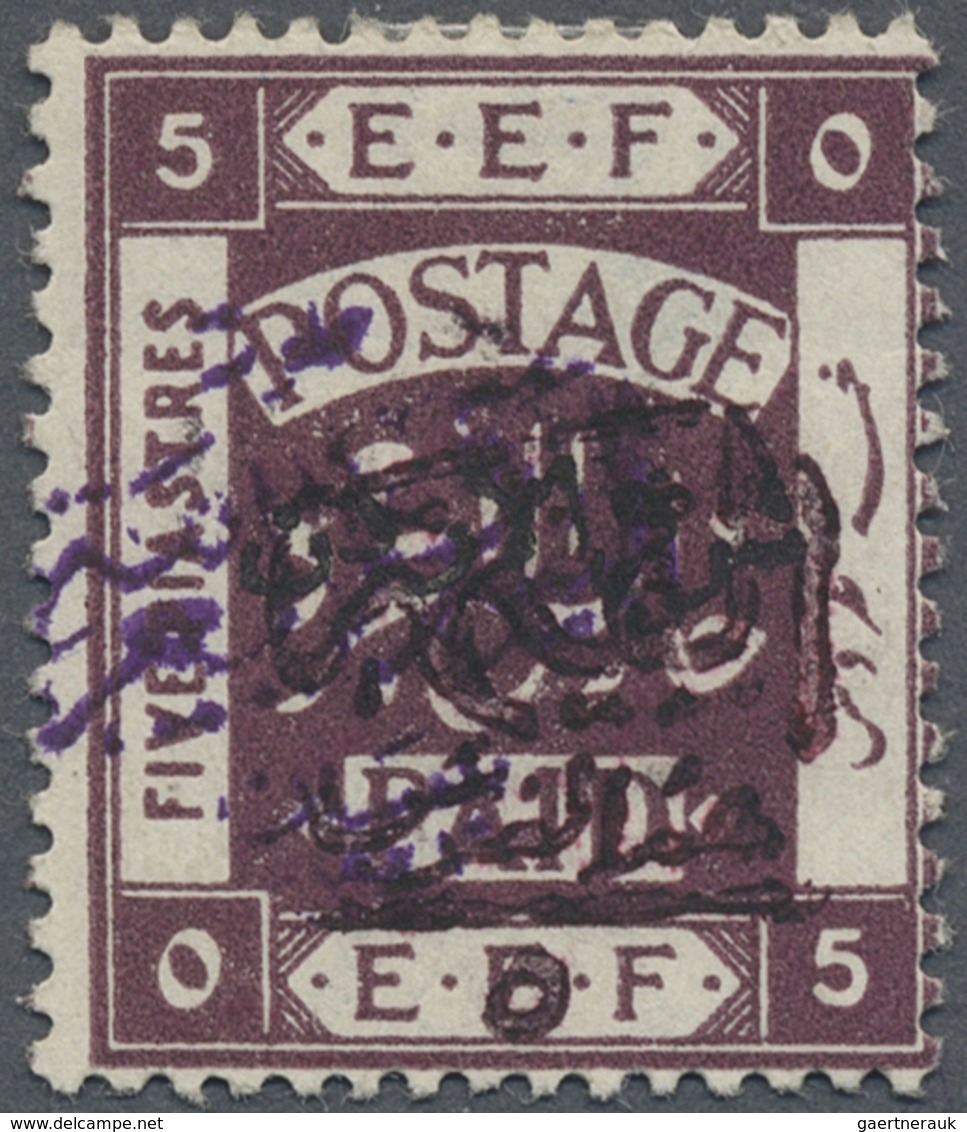 * Jordanien: 1923, 5/10 P. On 5 P. Violet With Double Violet Handstamp And Normal Black Overprint, Min - Jordan