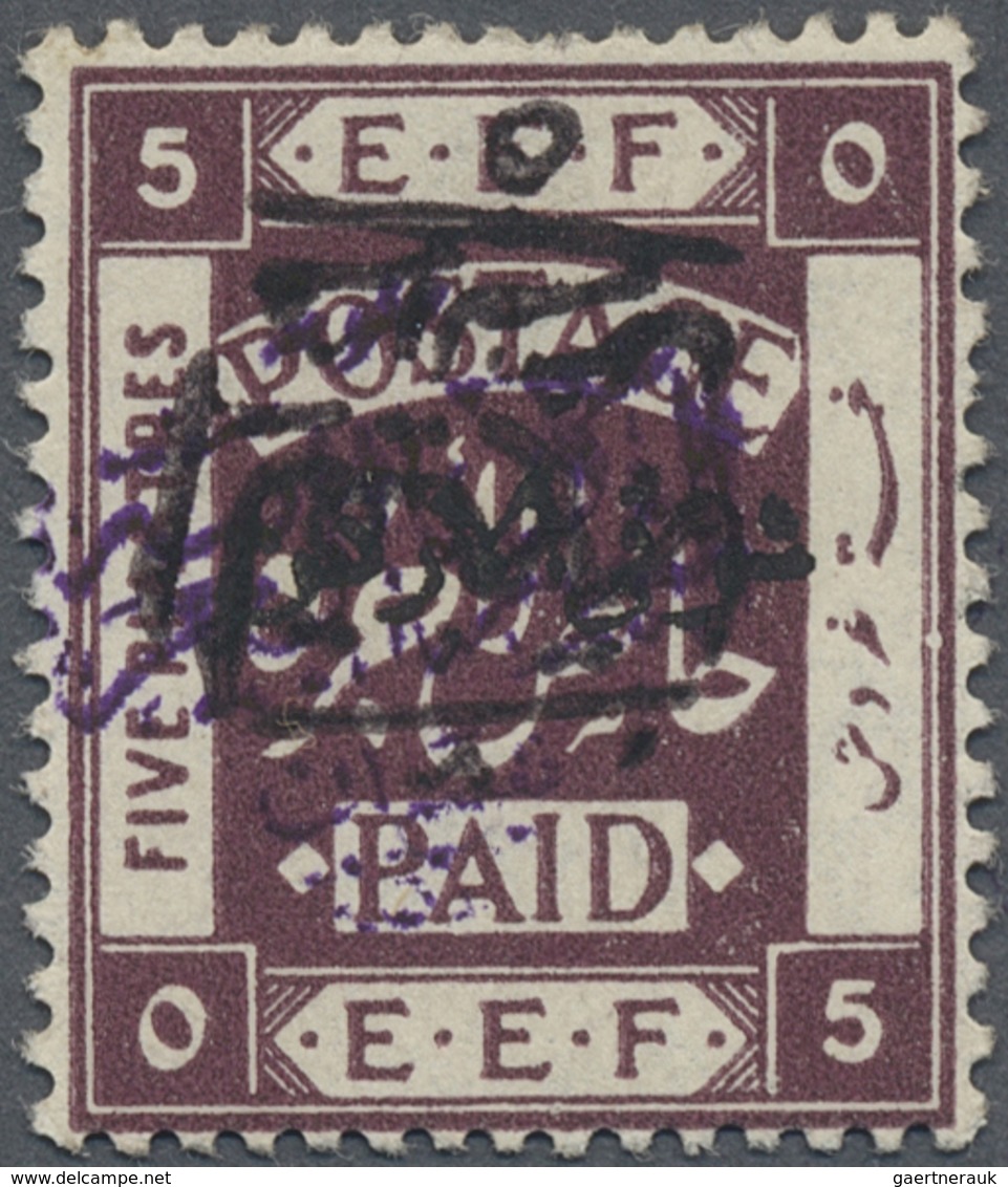 * Jordanien: 1923, 5/10 P. On 5 P. Violet With Normal Violet And Inverted Black Overprint, Mint Hinged - Jordanië