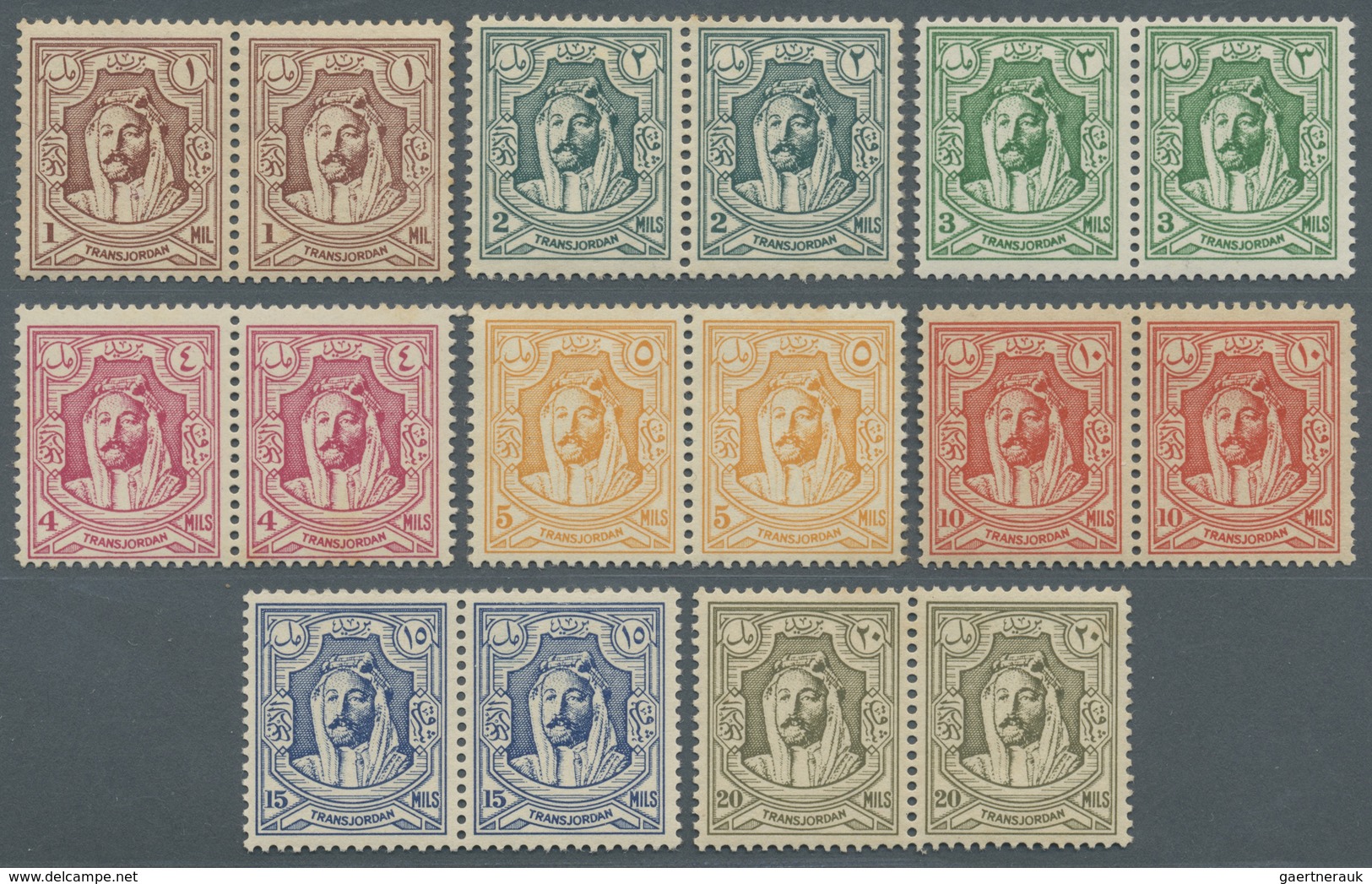 **/* Jordanien: 1939-1947, Ordinary Stamps „Emir Abd Allah Ibn Al-Hussain”, Single Stamps Horizontal Pair - Jordanië