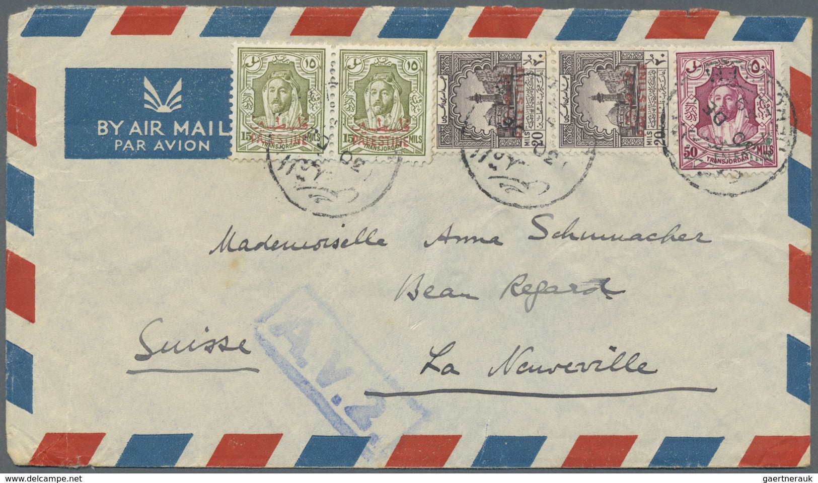 Br Jordanien: 1942/47, Two Covers With Nice Franking To Switzerland, One Of Them With Unusal Censorship - Jordanie