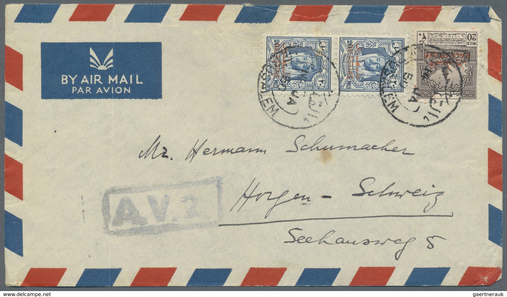 Br Jordanien: 1942/47, Two Covers With Nice Franking To Switzerland, One Of Them With Unusal Censorship - Jordanië