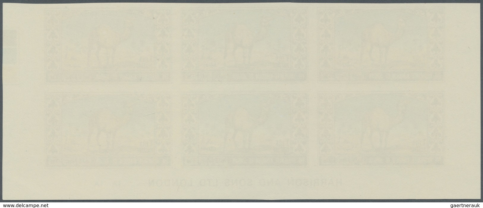 ** Jordanien: 1967, Animals, imperforate, complete set of six values as marginal plate blocks of six, u