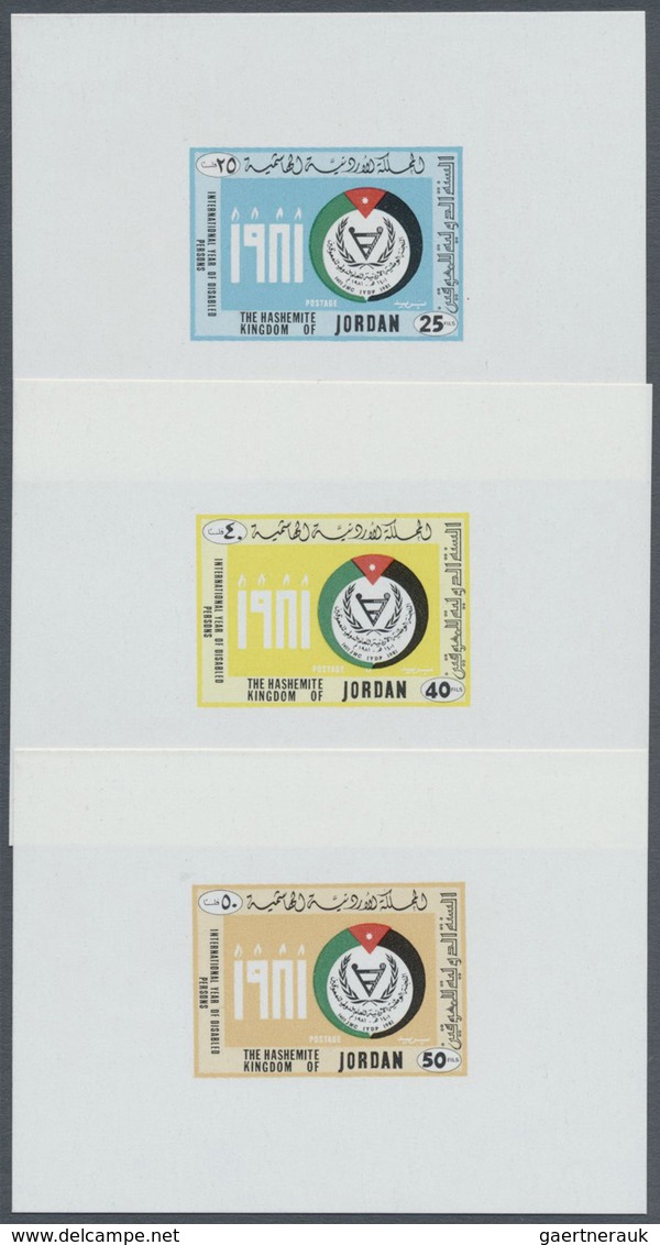 ** Jordanien: 1981, International Year Of Disabled People Complete Set In Three Separate Imperforate PR - Jordanië