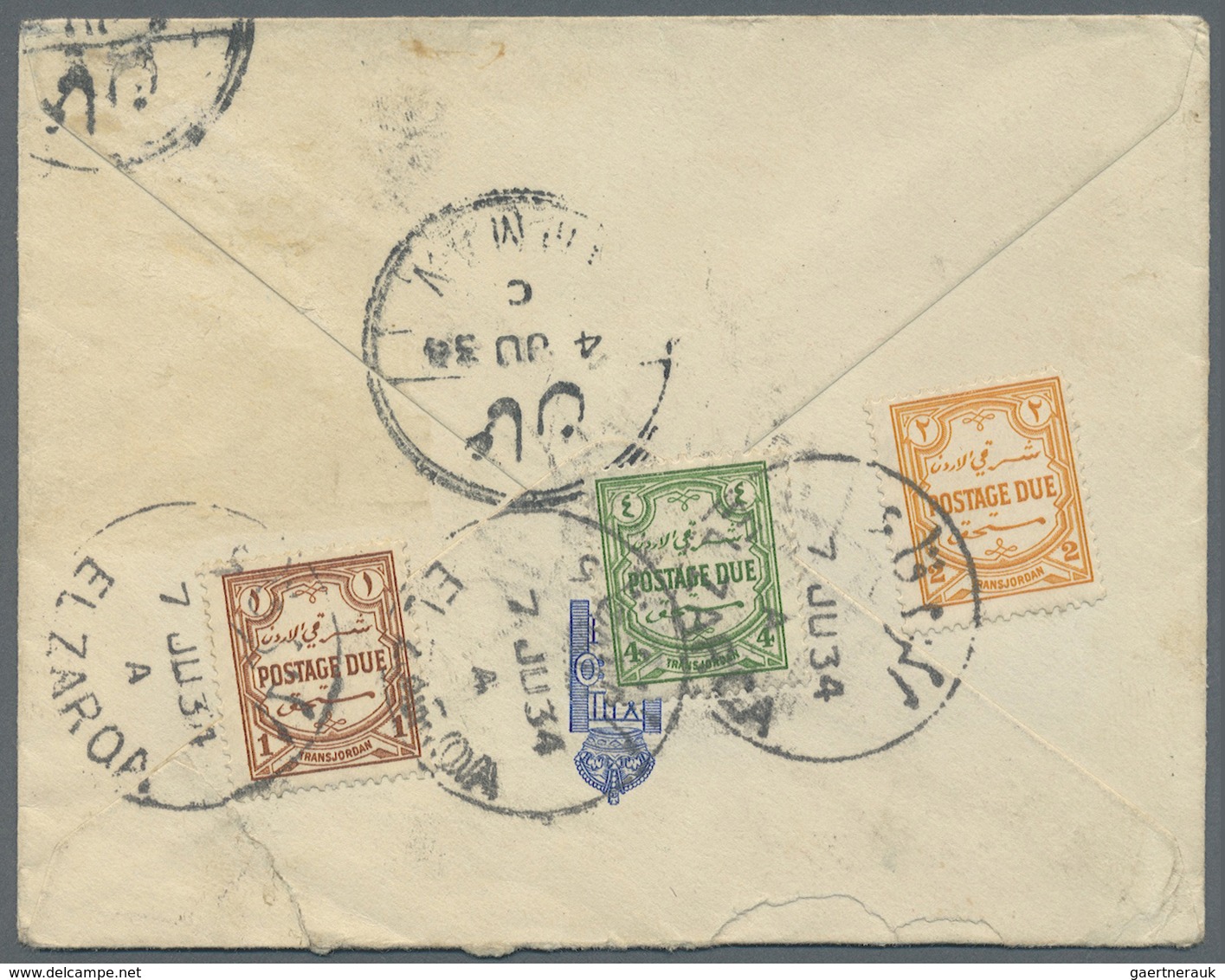 Br Jordanien - Portomarken: 1934. Envelope Written From India Addressed To 'Lt. Colonel Miller, Command - Jordan