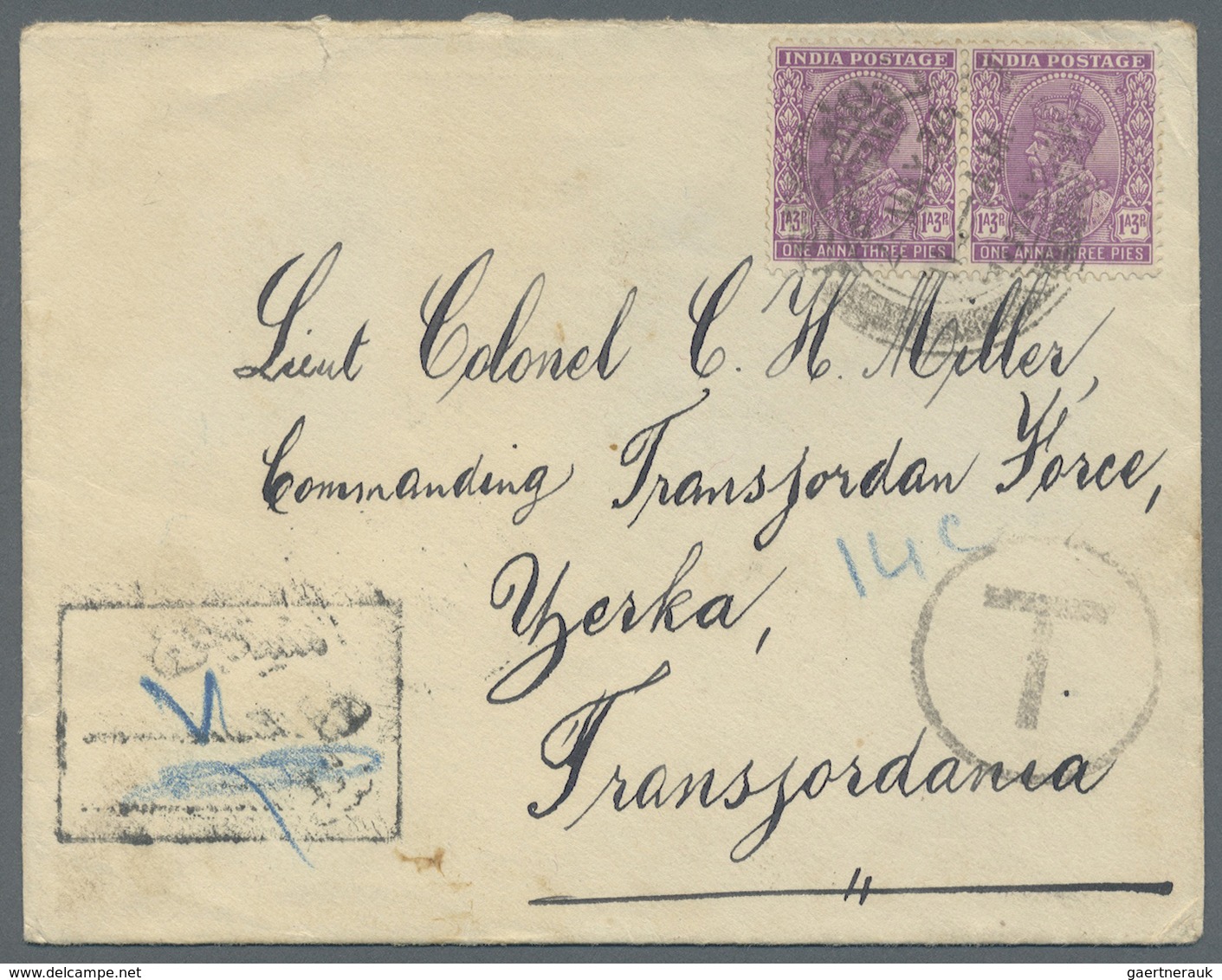 Br Jordanien - Portomarken: 1934. Envelope Written From India Addressed To 'Lt. Colonel Miller, Command - Jordanië