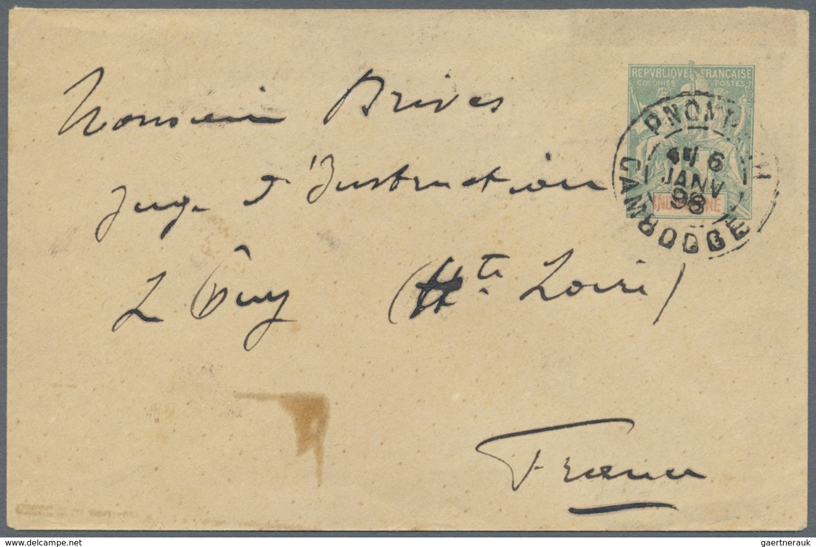 GA Kambodscha: 1898. French Indo-China Postal Stationery Envelope 5c Green Cancelled By Pnompenh/Cambod - Cambodja