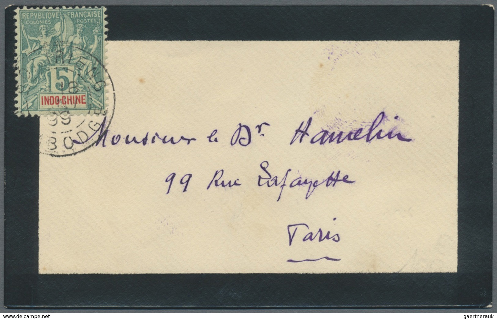 Br Kambodscha: 1899. Mourning Envelope Addressed To Paris Bearing French Indo-China SG 9, 5c Blue/green - Cambodia