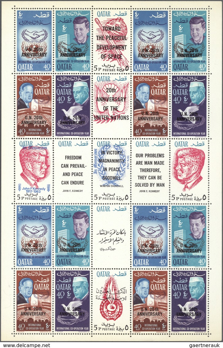 ** Katar / Qatar: 1966, 20 Years Of U.N. (J.F.Kennedy Etc.), Perf. And Imperf. Issue With Black Overpri - Qatar