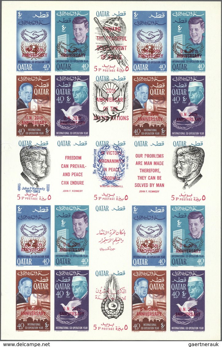 ** Katar / Qatar: 1966, 20 Years Of U.N. (J.F.Kennedy Etc.), Perf. And Imperf. Issue With Carmine Overp - Qatar