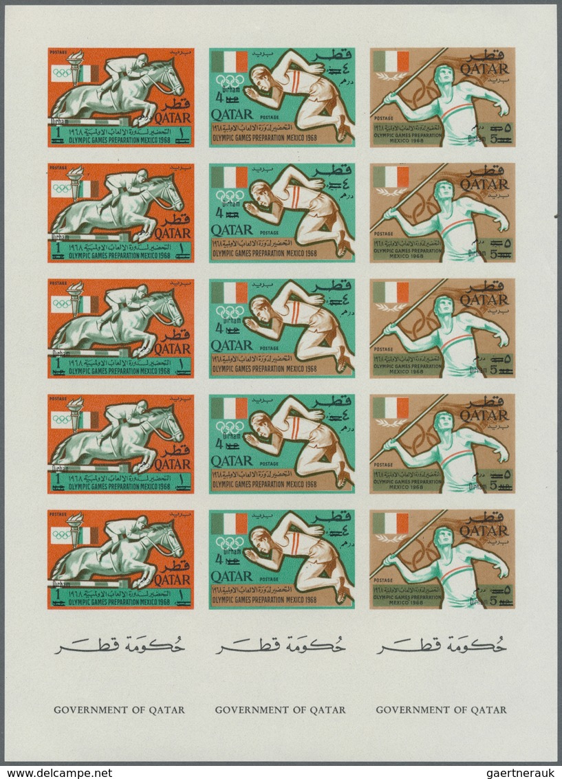 ** Katar / Qatar: 1966, Olympic Games Mexico Revaluation Overprints, Imperforate Issue, Two Complete Sh - Qatar