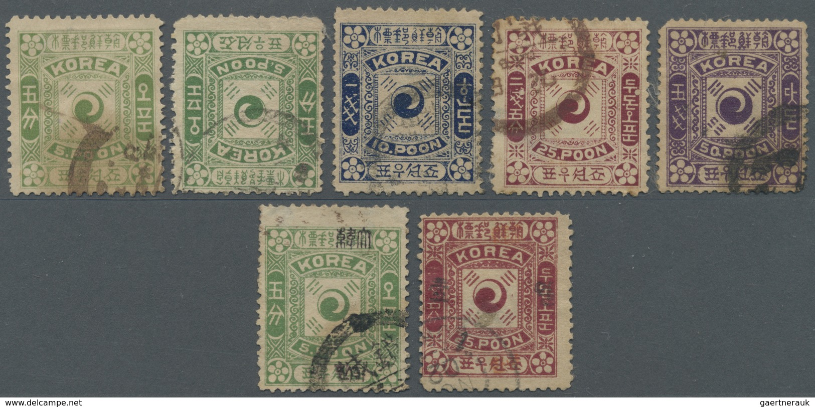 O Korea: 1895/1900, Tae Gaeuk (5 Inc. 5 P., 25 P. 1st Printing) Resp. Overprints (2, Inc. 5 P. Black D - Korea (...-1945)