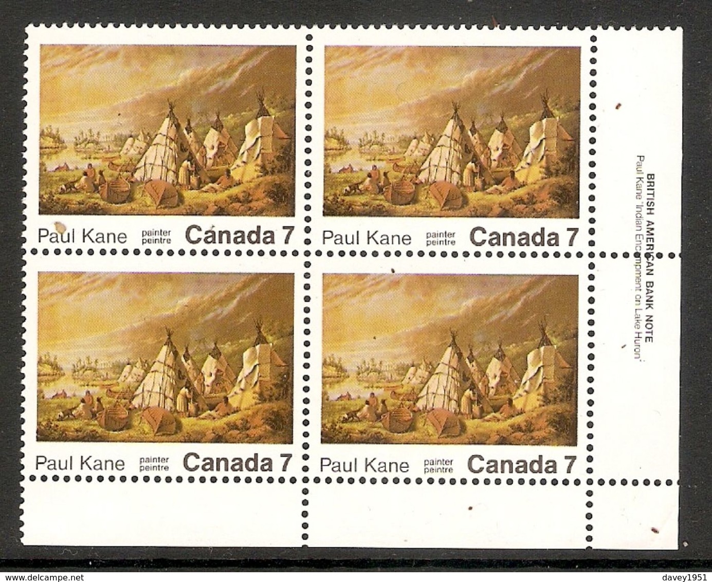 006319 Canada 1971 Paul Kane 7c Plate Block LR MNH - Num. Planches & Inscriptions Marge