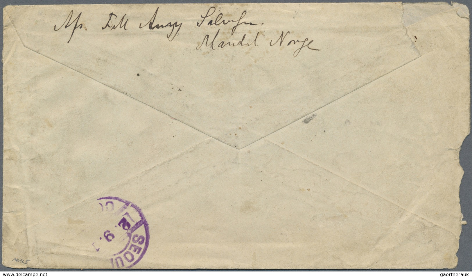 Br Korea: 1910, Incoming Mail, Norway: 10 Oe. (one More Fallen Off En Route, Envidenced By Inchon Dates - Korea (...-1945)