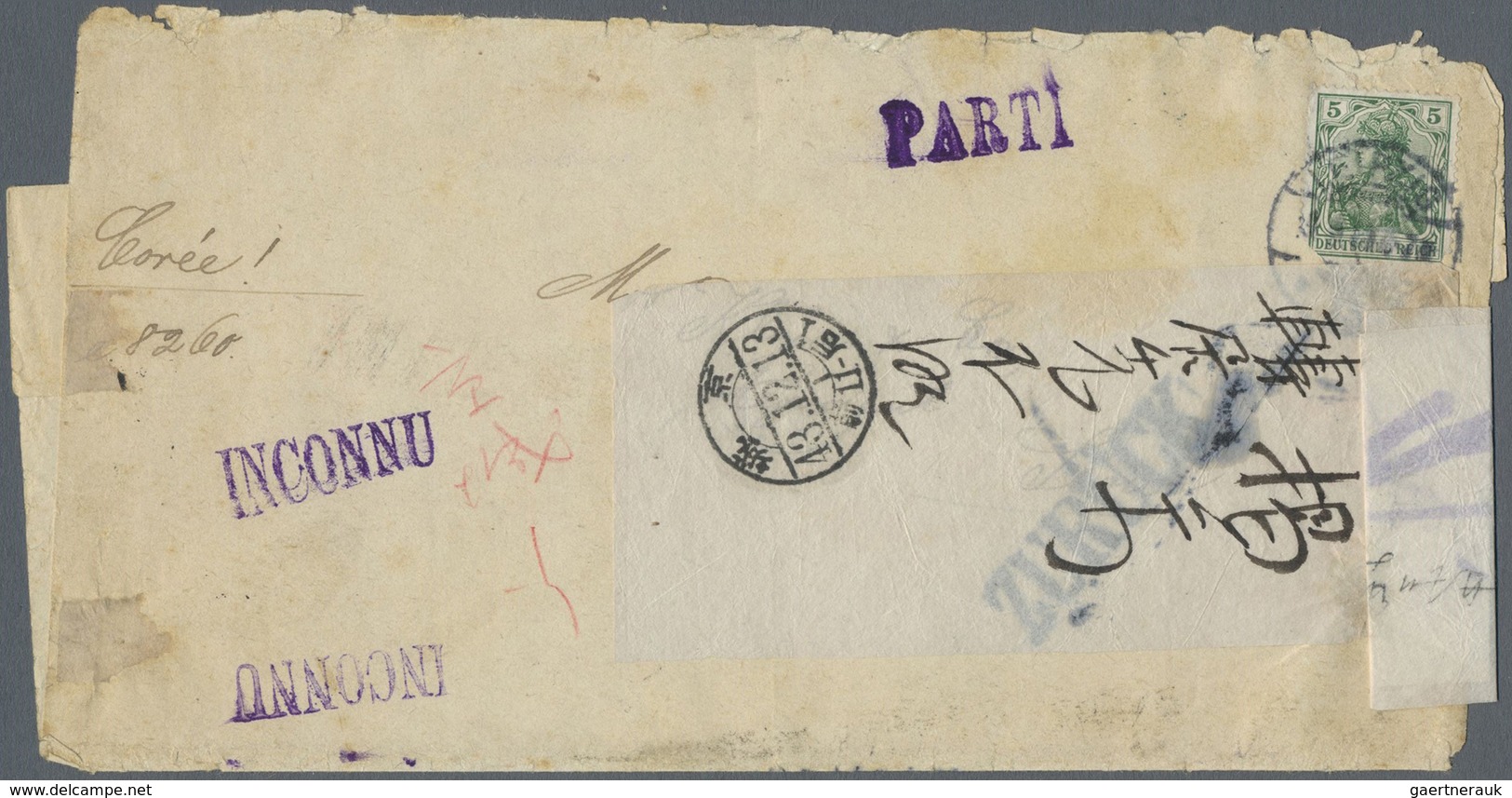 Br Korea: Incoming Mail, 1910, Germany, Wrapper With 5 Pf. Tied "LEIPZIG 30.10.10" To Seoul, S. L. "PAR - Corée (...-1945)