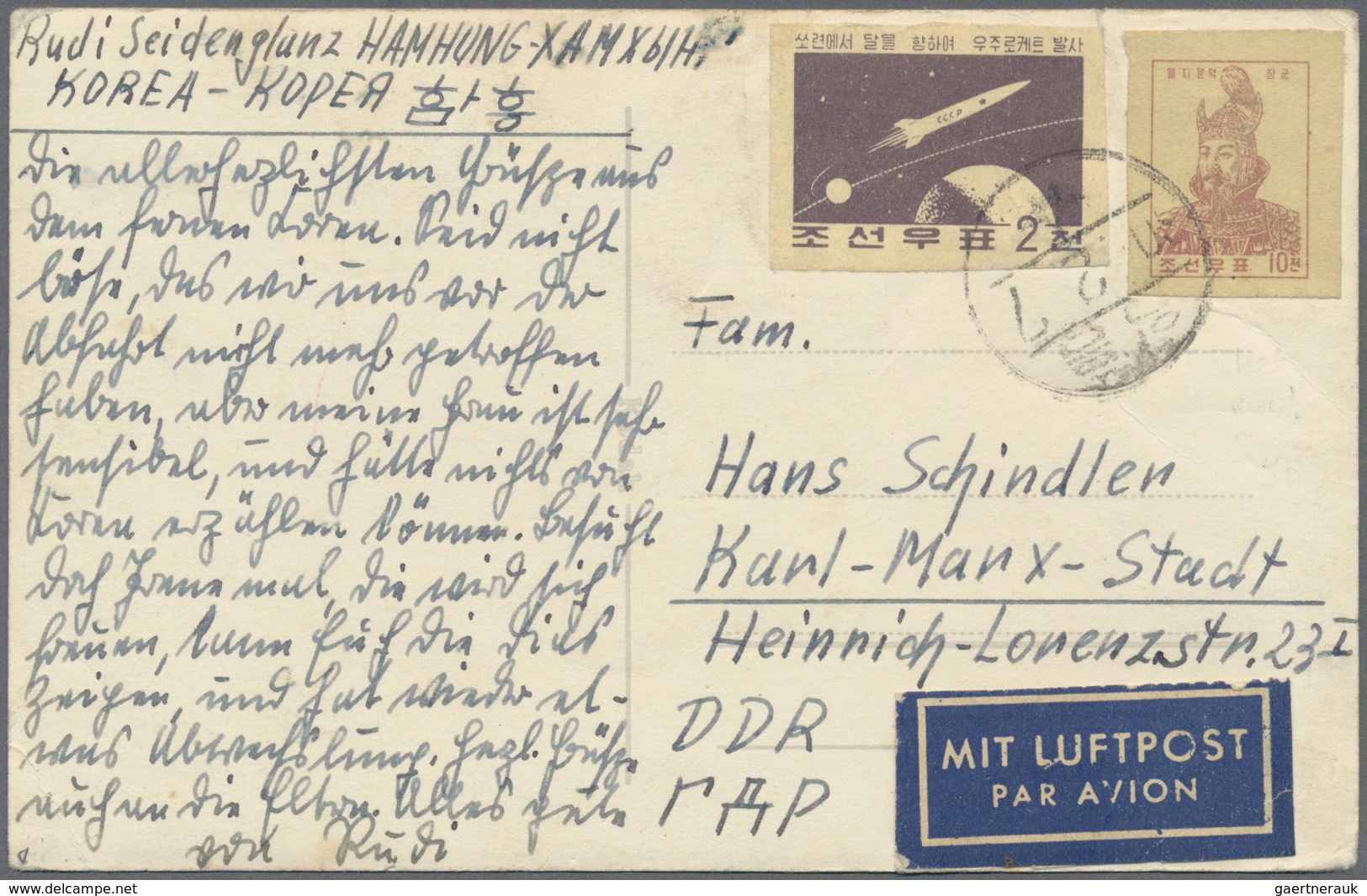 /Br Korea-Nord: 1958/64, Ppc (2) And Cover (1) To France, England And East Germany. - Korea, North