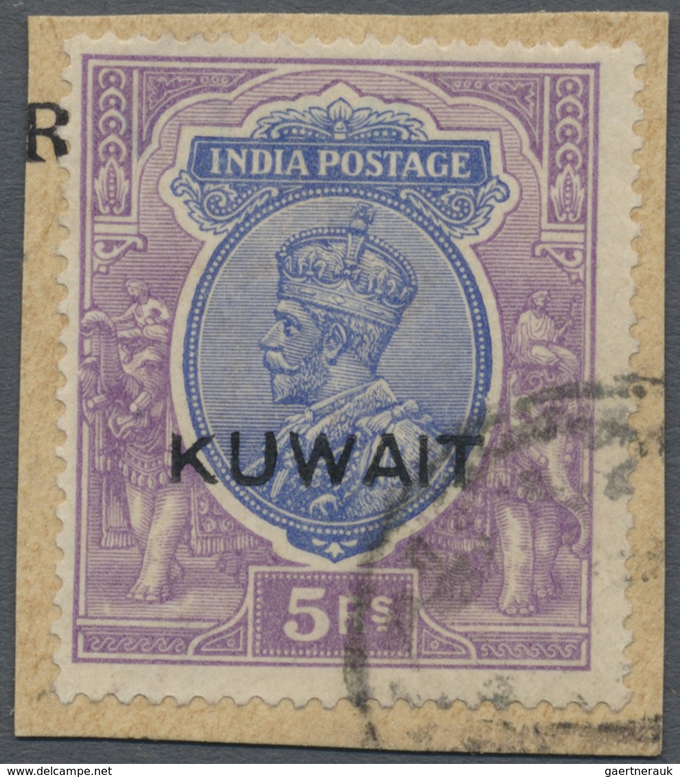 Brfst Kuwait: 1923, 5r. Ultramarine And Violet, Fresh Colours, Well Perforated, On Piece. SG £275. - Kuwait