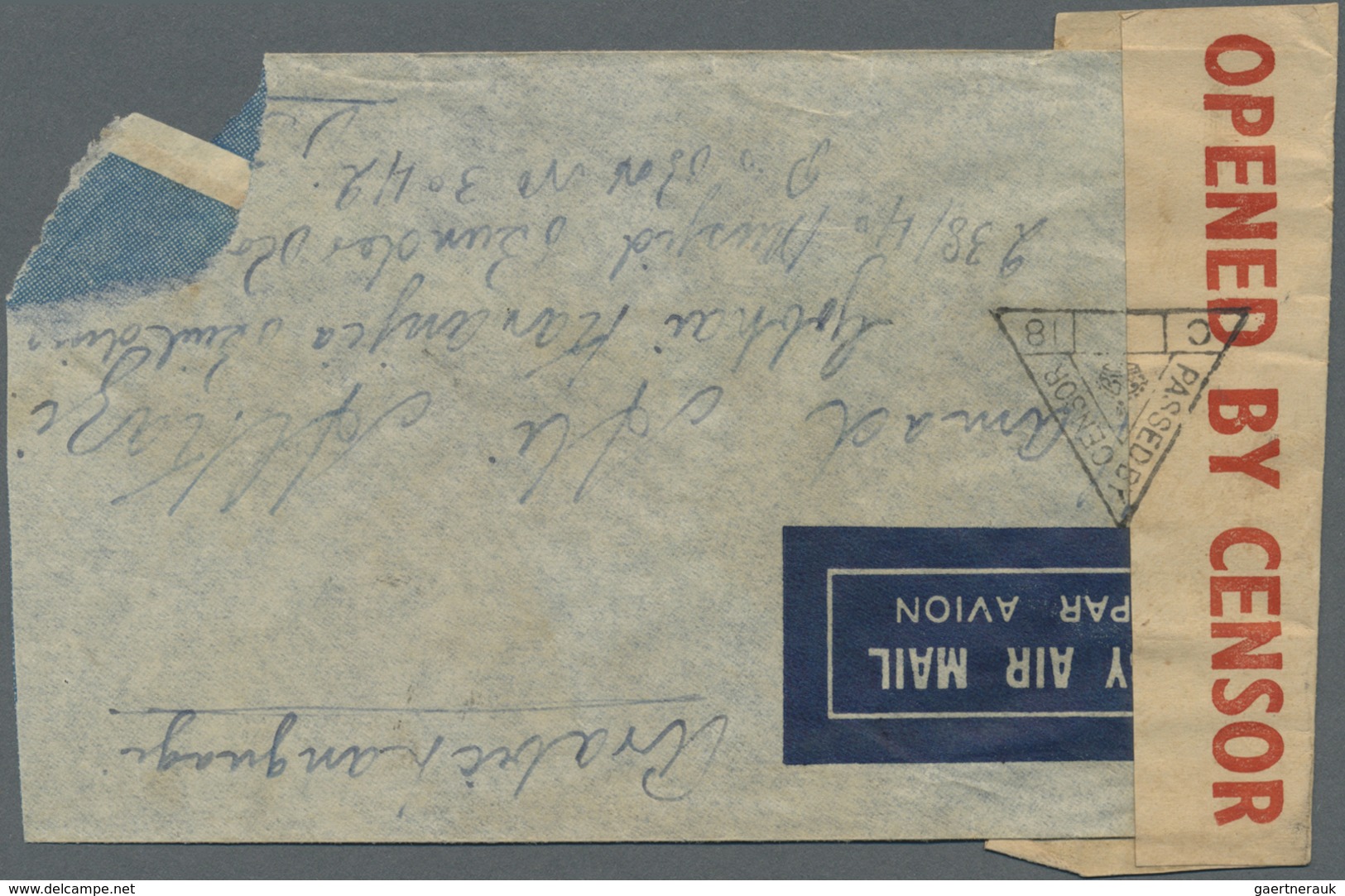 Br Kuwait: 1941, India 3pi. Slate And Kuwait 2a. Vermilion On Reverse Of Airmail Cover Oblit. By C.d.s. - Koeweit