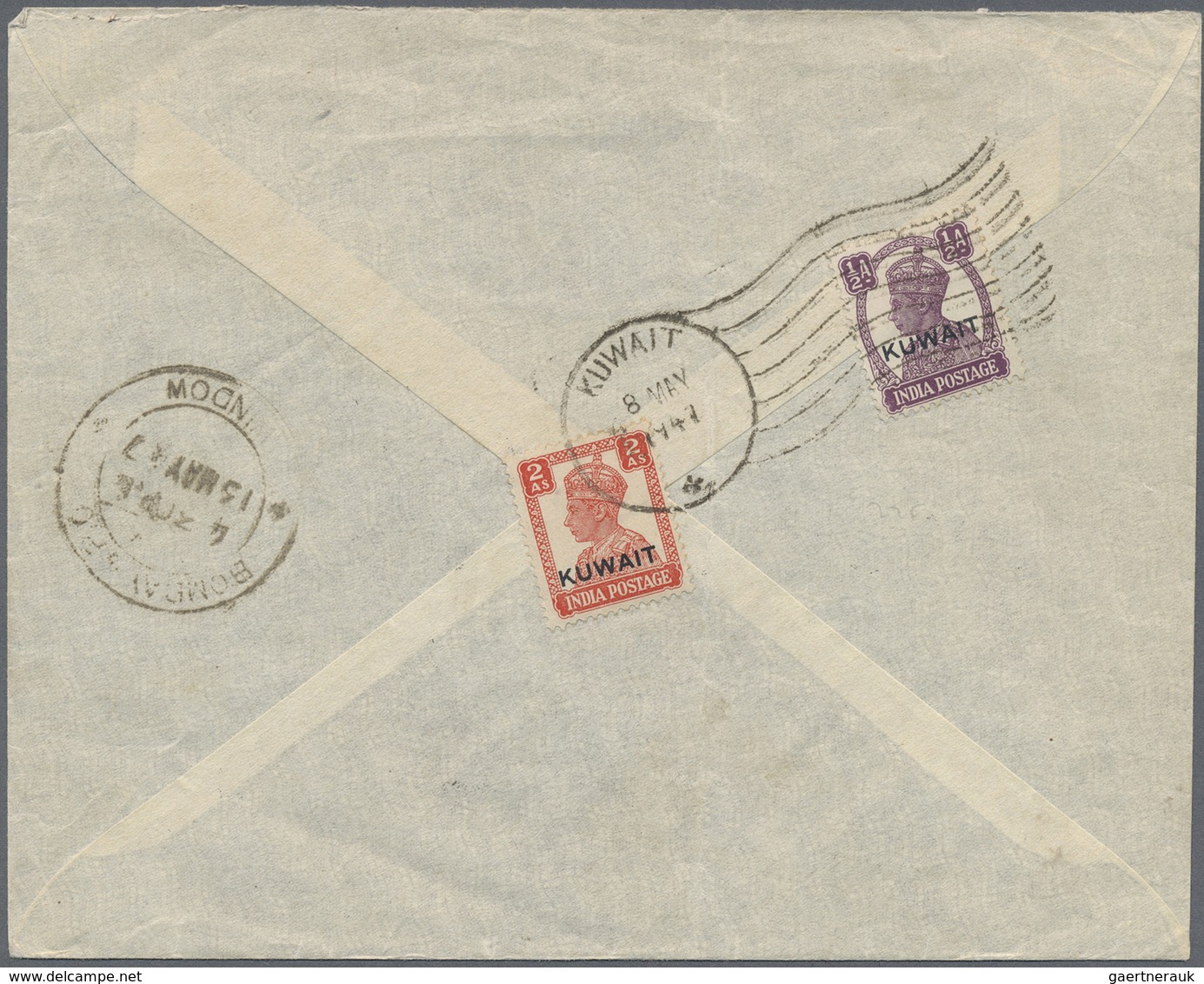 Br Kuwait: KUWAIT, 1947. Air Mail Envelope Addressed To Lndia Bearing SG 53, ½a Purple And SG 57, 2a Ve - Koeweit