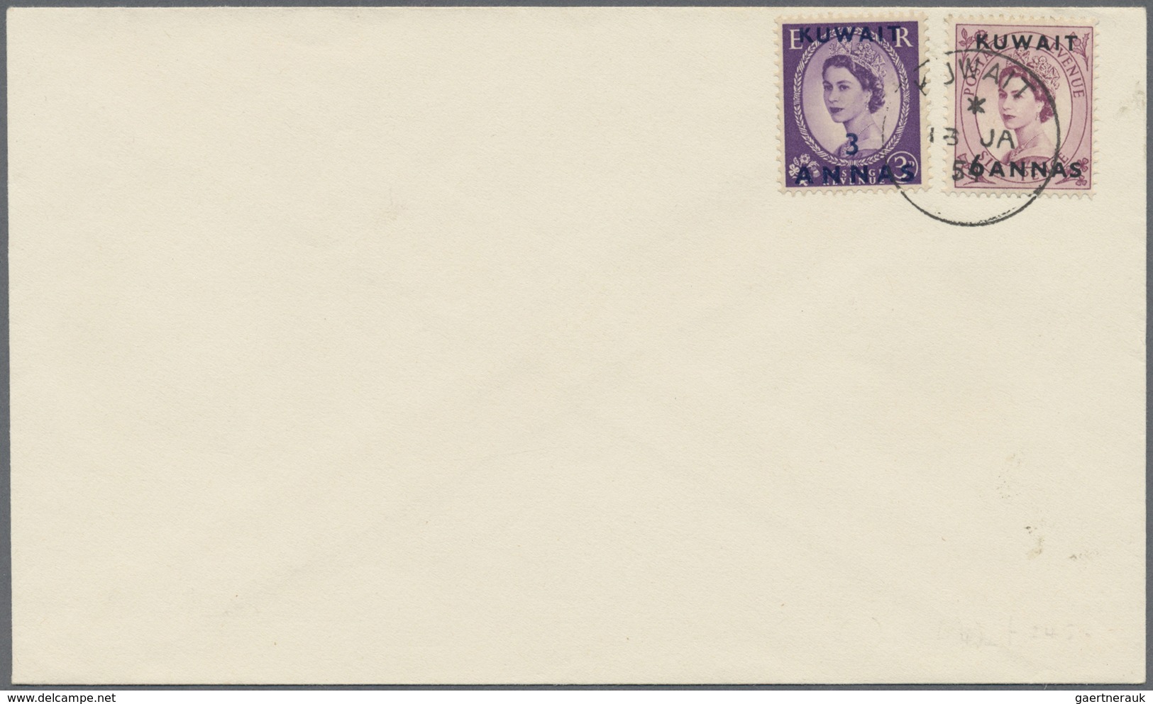 Kuwait: 1952/53, QEII, four different FDC, one real used to US.