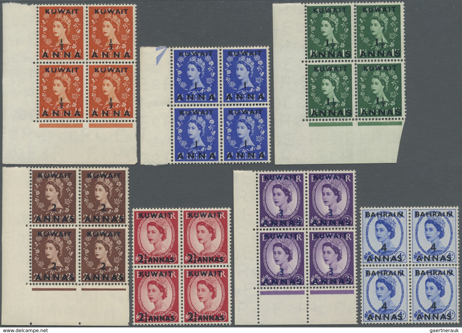 ** Kuwait: 1955/1956, QEII Definitives, Set Of Twelve Values As Blocks Of Four, Unmounted Mint. SG 107/ - Koeweit
