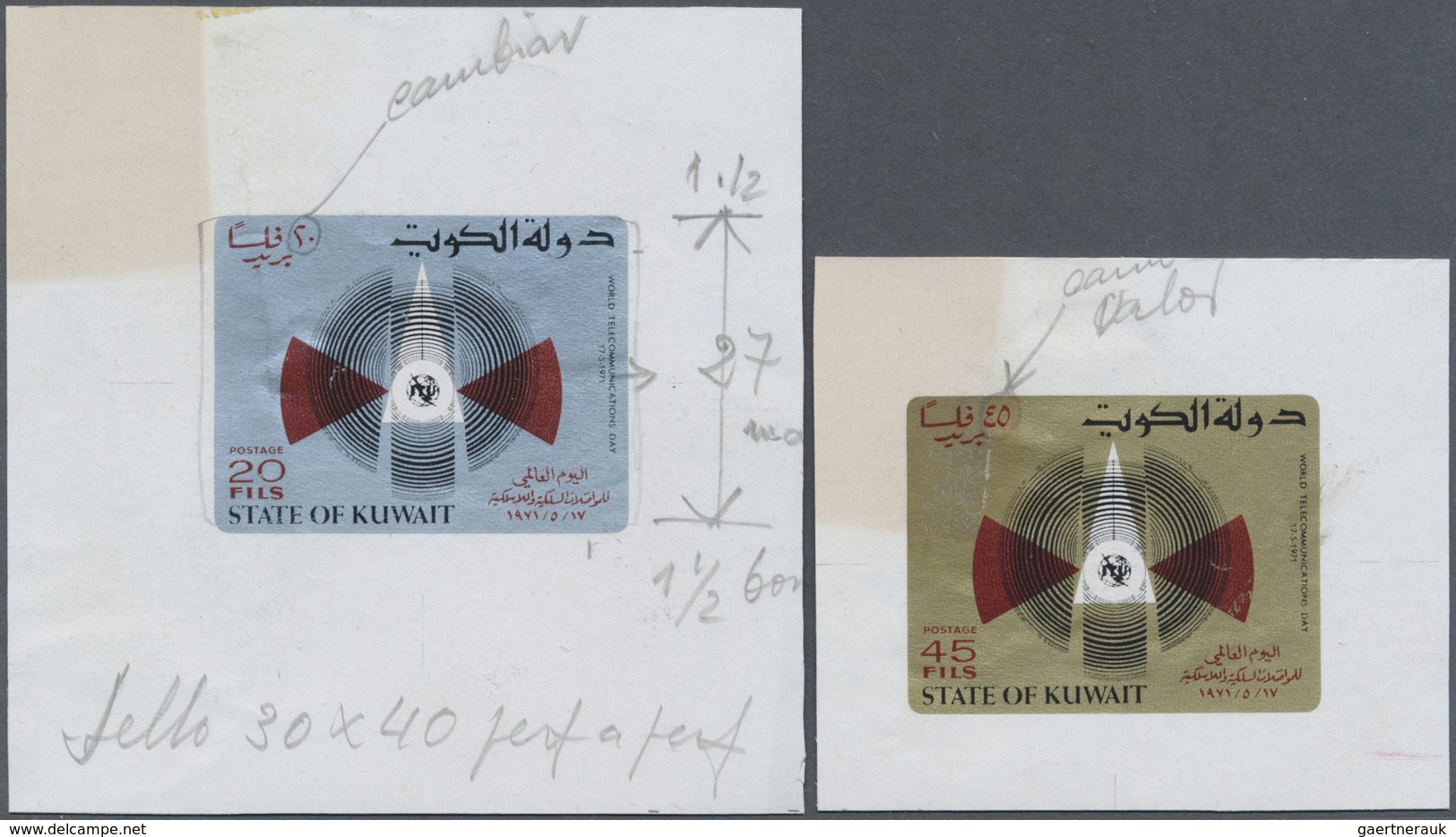 ** Kuwait: 1971, World Telecommunications Day. Both Values In Issued Colors In Larger-than-issued Size. - Koeweit