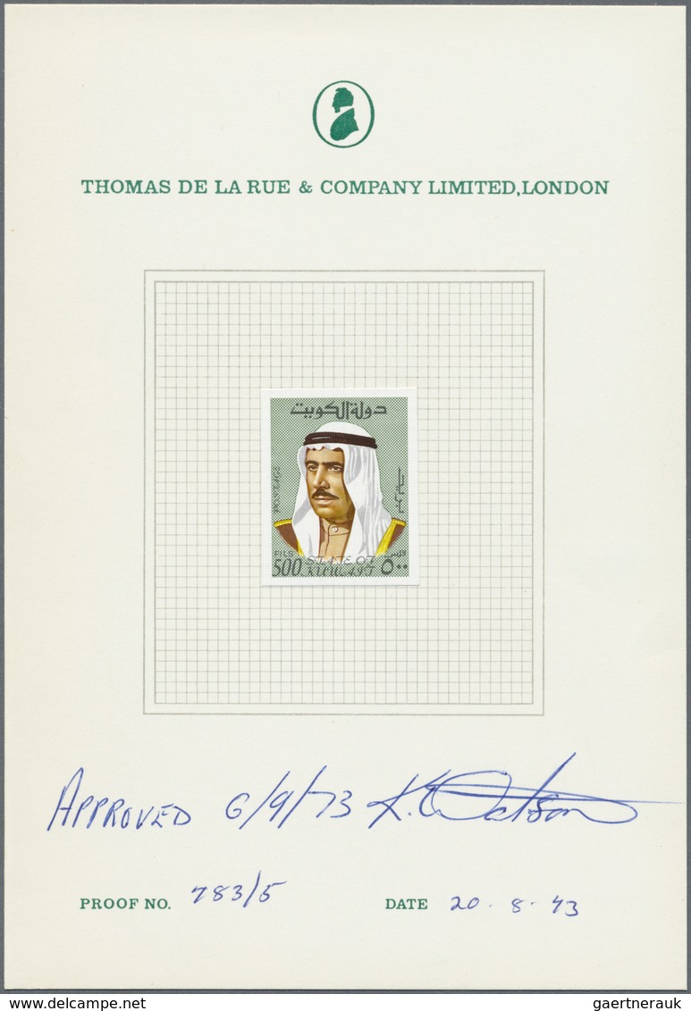 Kuwait: 1974, Amir Sheikh Sabah Issue. 500 Fils Imperforate Final Proof On De La Rue Card, Signed "A - Kuwait