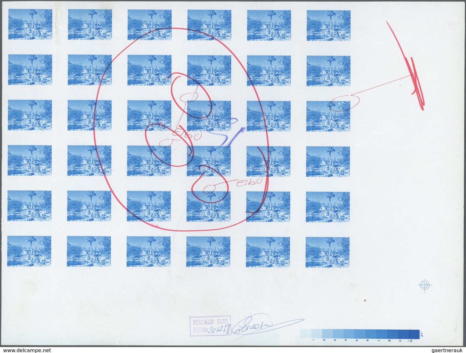 ** Kuwait: 1979, Year Of The Cild. Progressive Color Proof In Blue In A Corner Block Of 36 With Color B - Kuwait