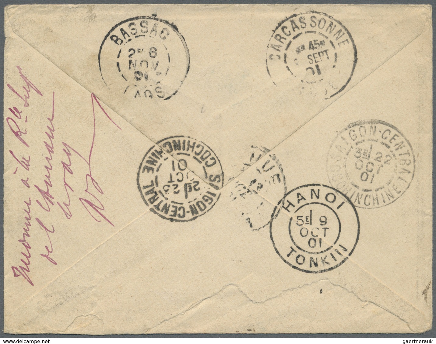 Br Laos: 1901. Envelope Addressed To Saravane, Laos Bearing Great Britain SG 174, 1d Lilac And SG 201, - Laos