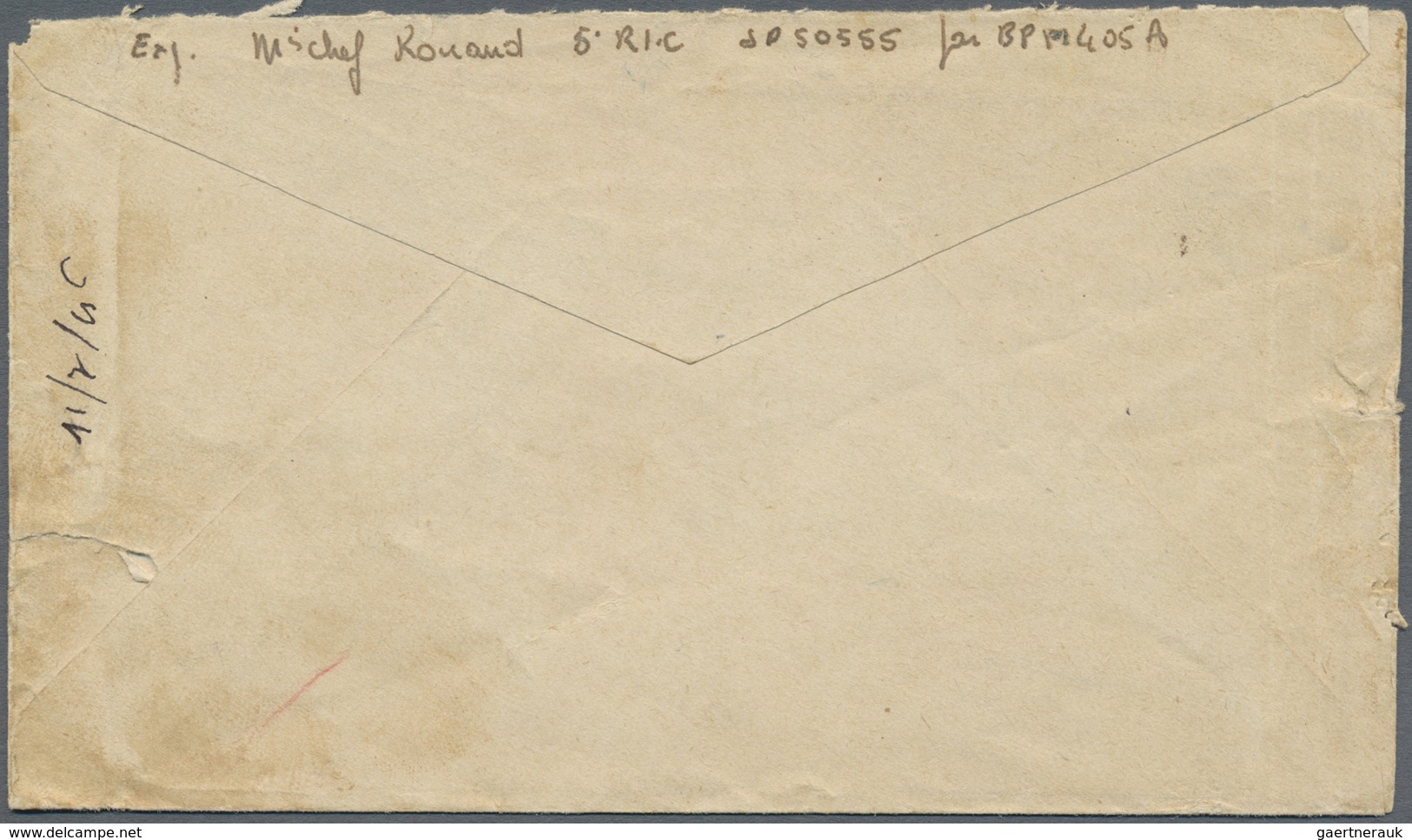 Br Laos: 1946. Stampless Air Mail Envelope (faluts/tears) Written From 'BPM 405A' French Troops In Paks - Laos