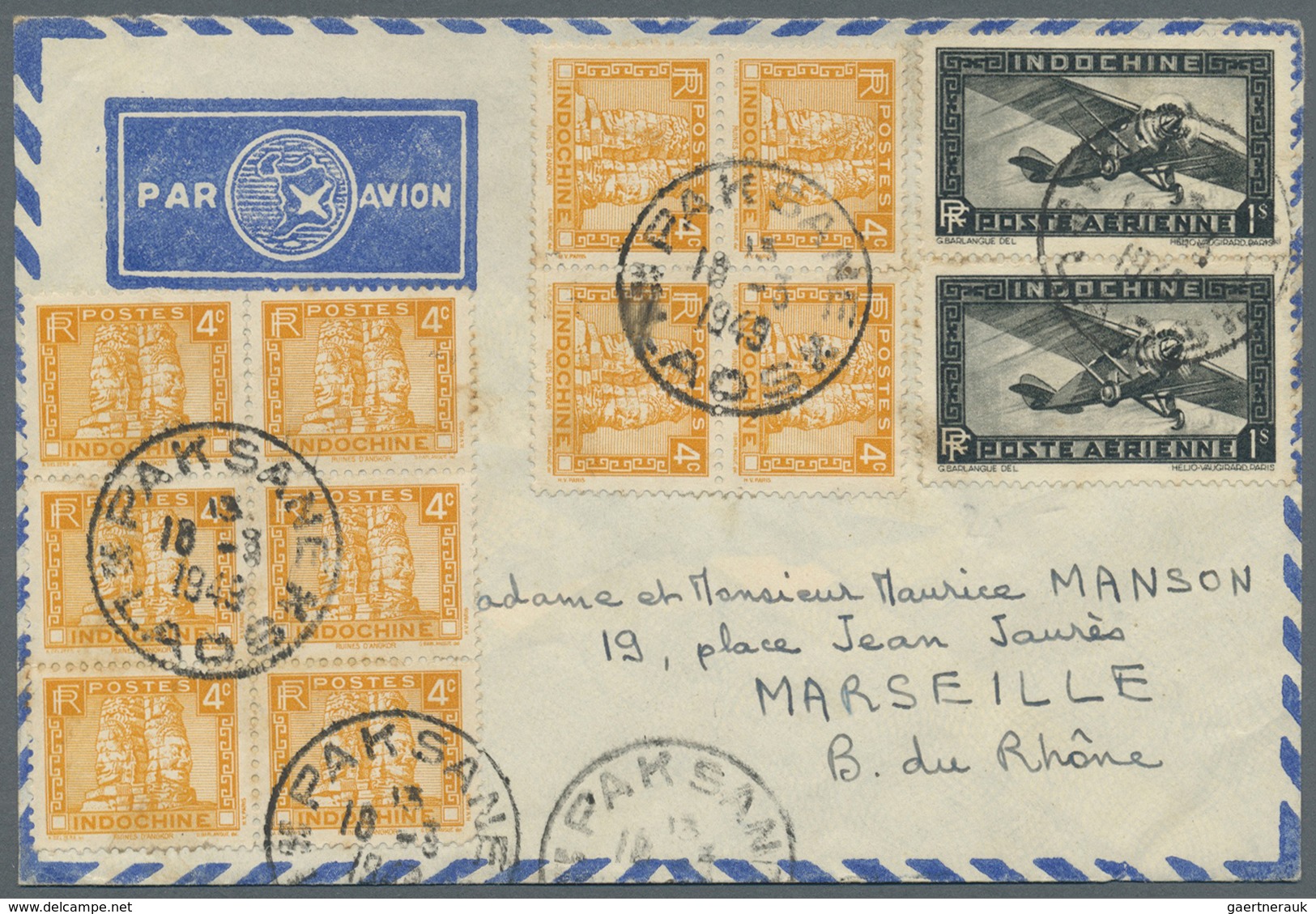 Br Laos: 1949. Air Mail Envelope (upper Flap Missing) Addressed To France Bearing Indo-China SG 174, 4c - Laos