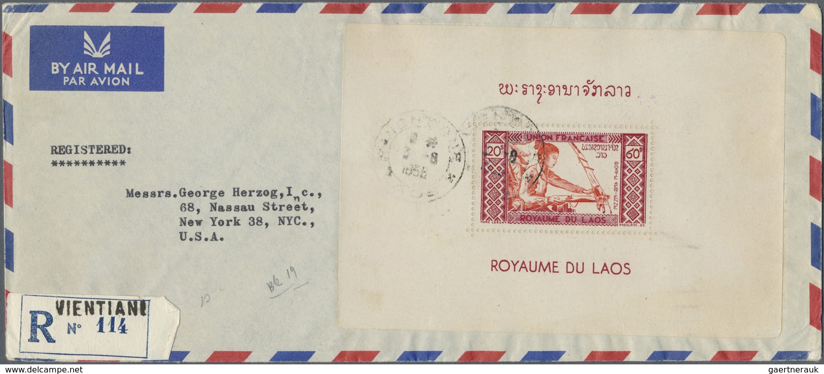 Laos: 1956, Souvenir Sheets No. 18/20 On Registered Airmail-letters, All Sent From "VIENTIANE 5.8.56 - Laos