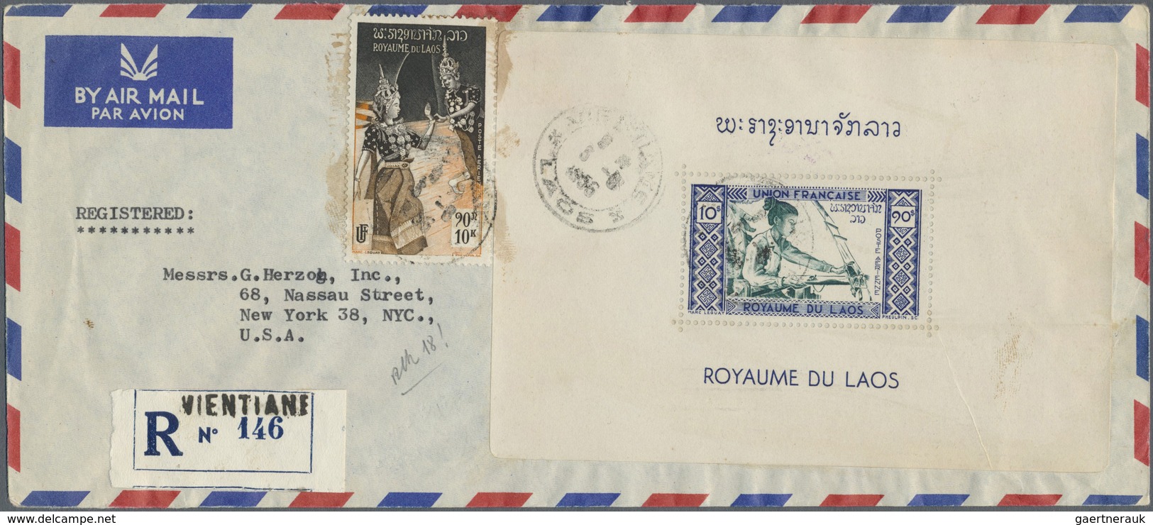 Laos: 1956, Souvenir Sheets No. 18/20 On Registered Airmail-letters, All Sent From "VIENTIANE 5.8.56 - Laos