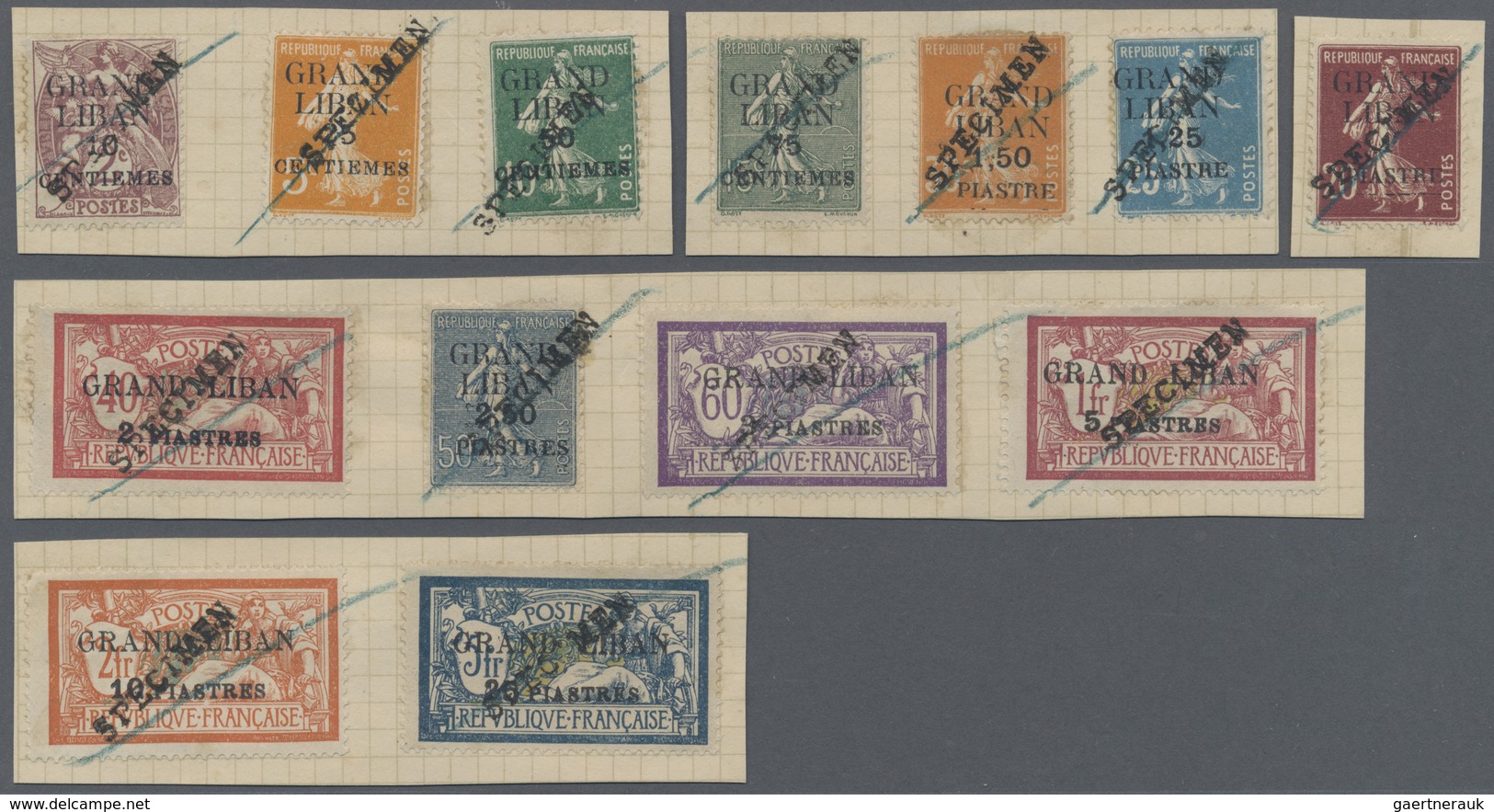 Brfst Libanon: 1924, 21 Jan, GRAND LIBAN Overprints, 10c. To 25pi., 13 Values Complete With SPECIMEN Overp - Liban