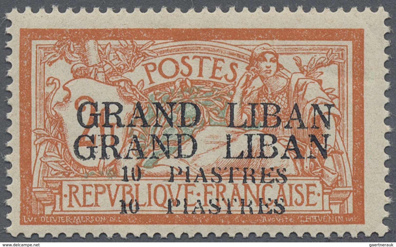 * Libanon: 1924, 10pi. On 2fr. Orange/blue, DOUBLE Overprint, Mint O.g. Previously Hinged, Faint Indic - Lebanon