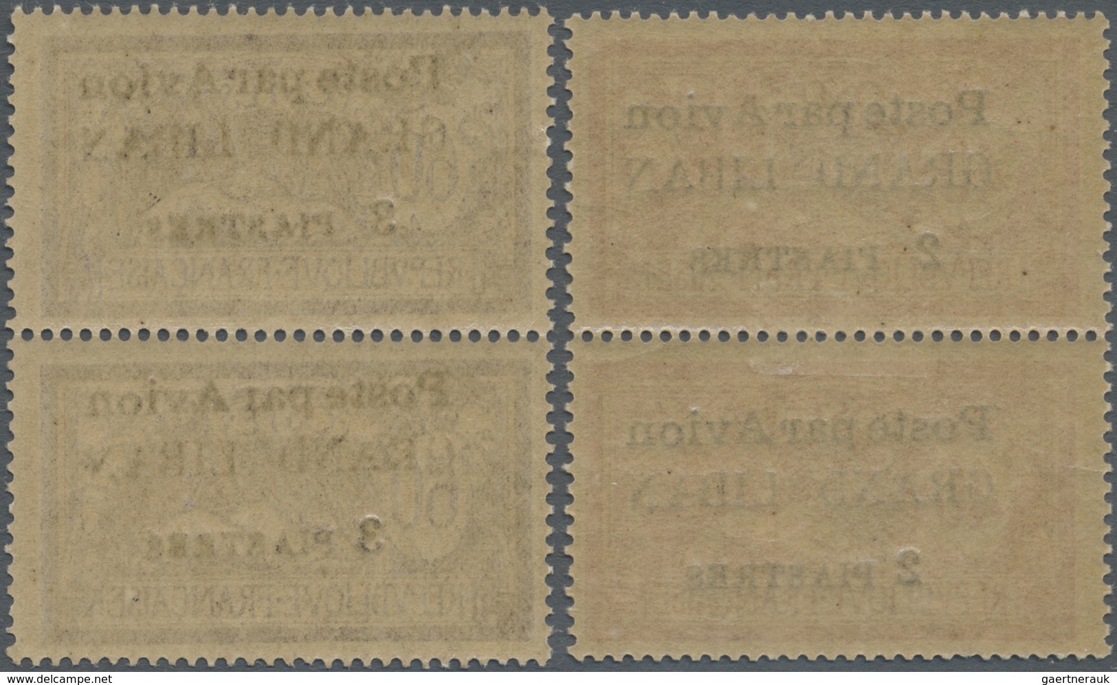 * Libanon: 1924, Airmails, 2pi. On 40c. And 3pi. On 60c., Two Vertical Pairs, Each Top Stamp Showing W - Lebanon