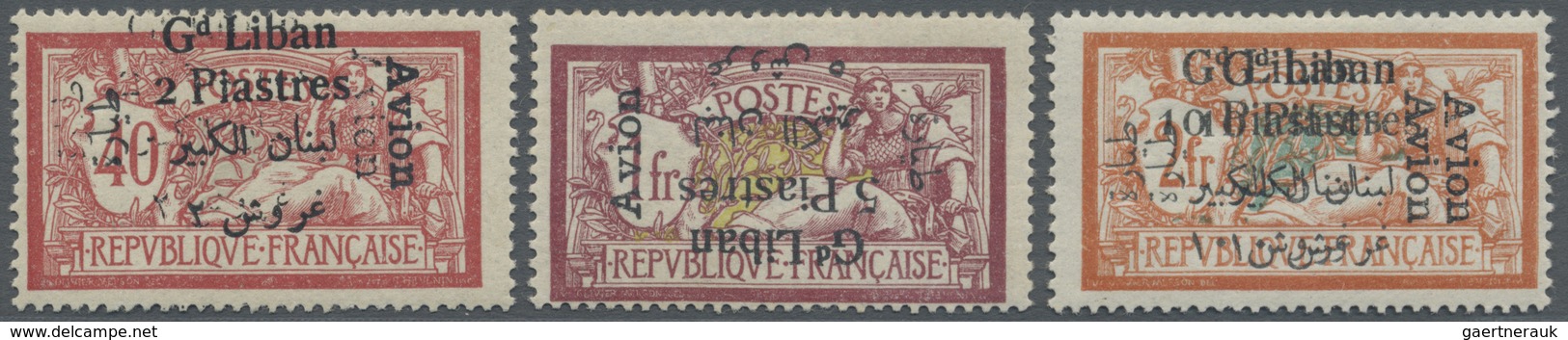 * Libanon: 1924, Airmails, 2pi. On 40c. And 10pi. On 2fr. Each With Double Overprint, 5pi. On 1fr. Wit - Libanon