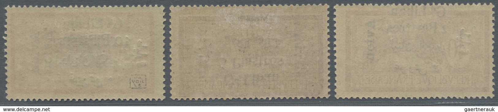 * Libanon: 1924, Airmails, 2pi. On 40c. And 10pi. On 2fr. Each With Double Overprint, 5pi. On 1fr. Wit - Lebanon