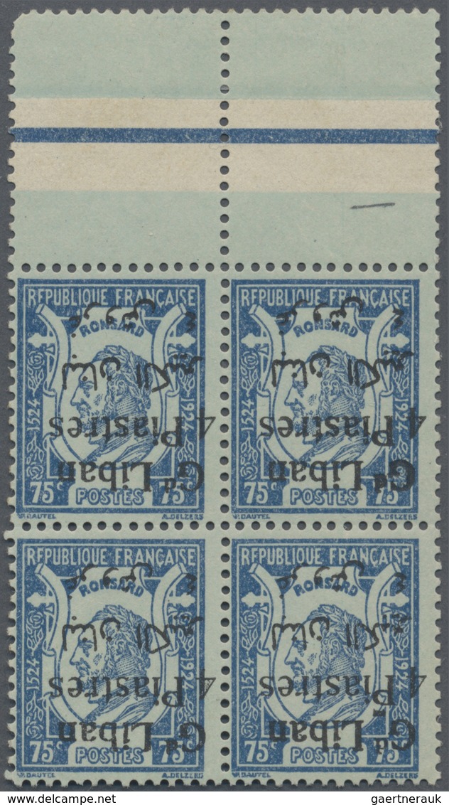 * Libanon: 1925, Pierre De Ronsard 75c. Blue On Pale Blue Block Of Four From Upper Margin (gutter) Wit - Lebanon