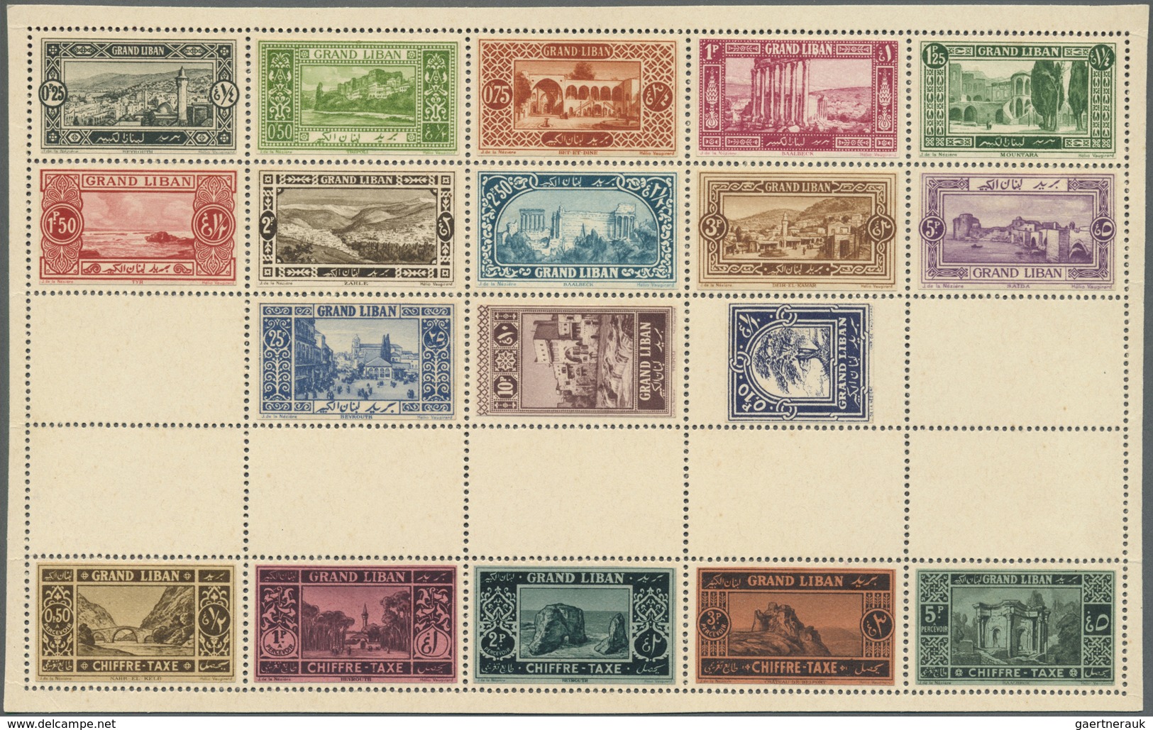 (*) Libanon: 1925, Definitives "Views Of Lebanon" Incl. Postage Dues, Approval Pane Of 25 Empty Fields O - Libanon