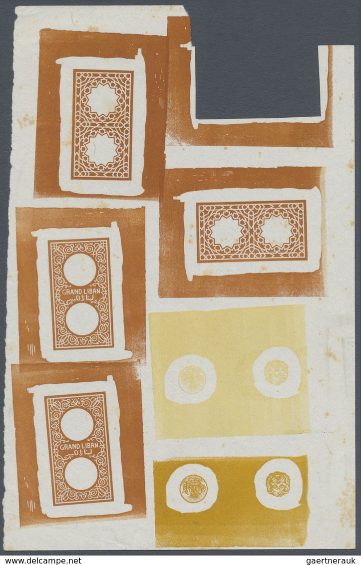 (*) Libanon: 1925 (ca.), Combined Proof Sheet Of Not Realised Designs, Toning Spots. - Libanon