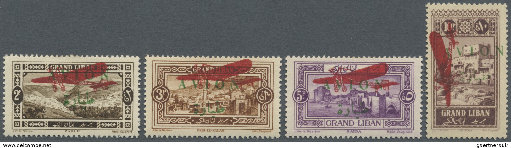 * Libanon: 1925, Airmails, Carmine "Plane" Surcharge On Green "AVION" Overprints, Not Isused, Complete - Lebanon